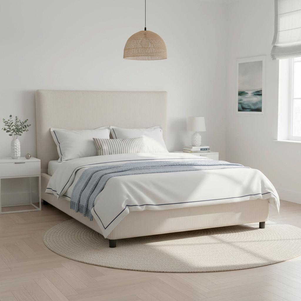Čalouněná postel MARIE 180x200, béžová - tmavě hnědá/béžová, Moderní, dřevo/textil (180/200cm) - Bessagi Home