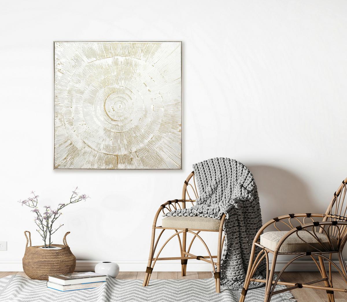 obraz na plátne PRIYA - biela/zlatá, Romantik / Landhaus, kompozitné drevo/textil (80/3,5/80cm) - Mömax