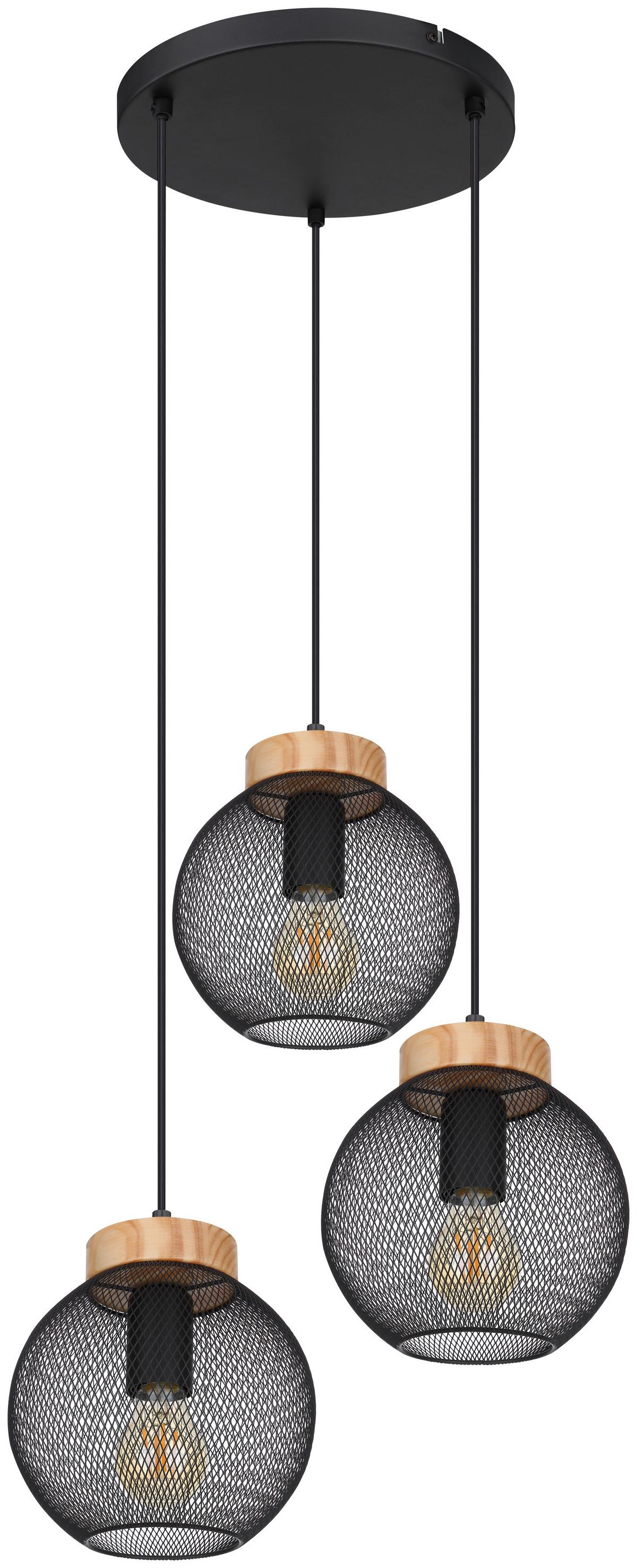 Hängeleuchte Vision H: 120 cm 3-Flammig mit Holz/ Metall - Schwarz/Braun, Basics, Holz/Metall (44/120cm) - Globo