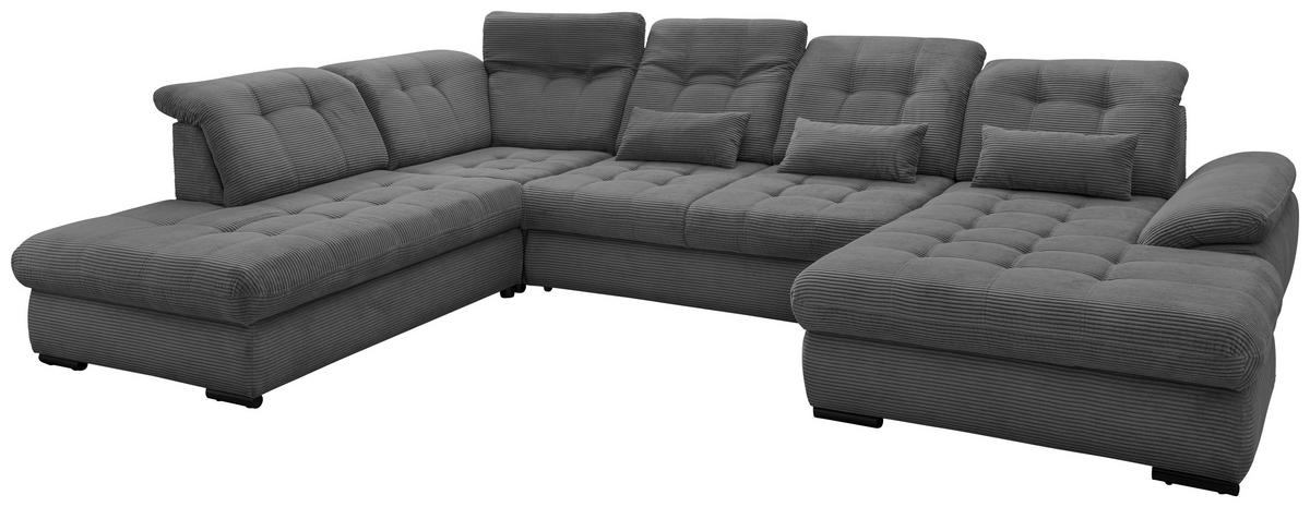 Wohnlandschaft mit Bettkasten Rigatti Grau B: 387 cm - Schwarz/Grau, MODERN, Textil (252/387/184cm) - Livetastic