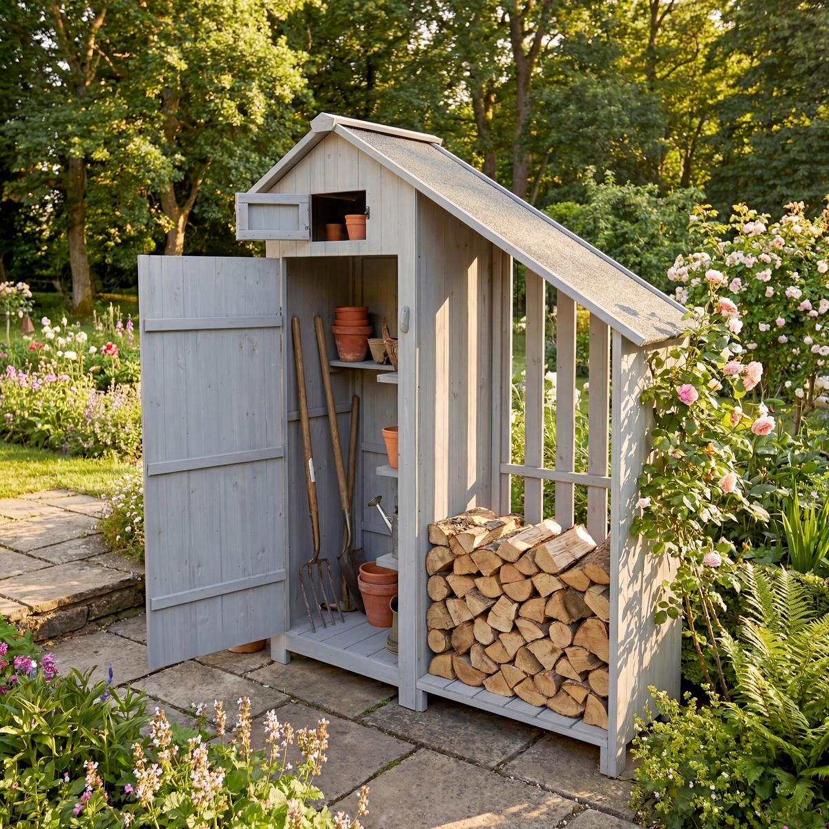 Werkzeugschrank mit Anbau Akazie, sichere Aufbewahrung - Grau, Basics, Holz (131/54/180cm)