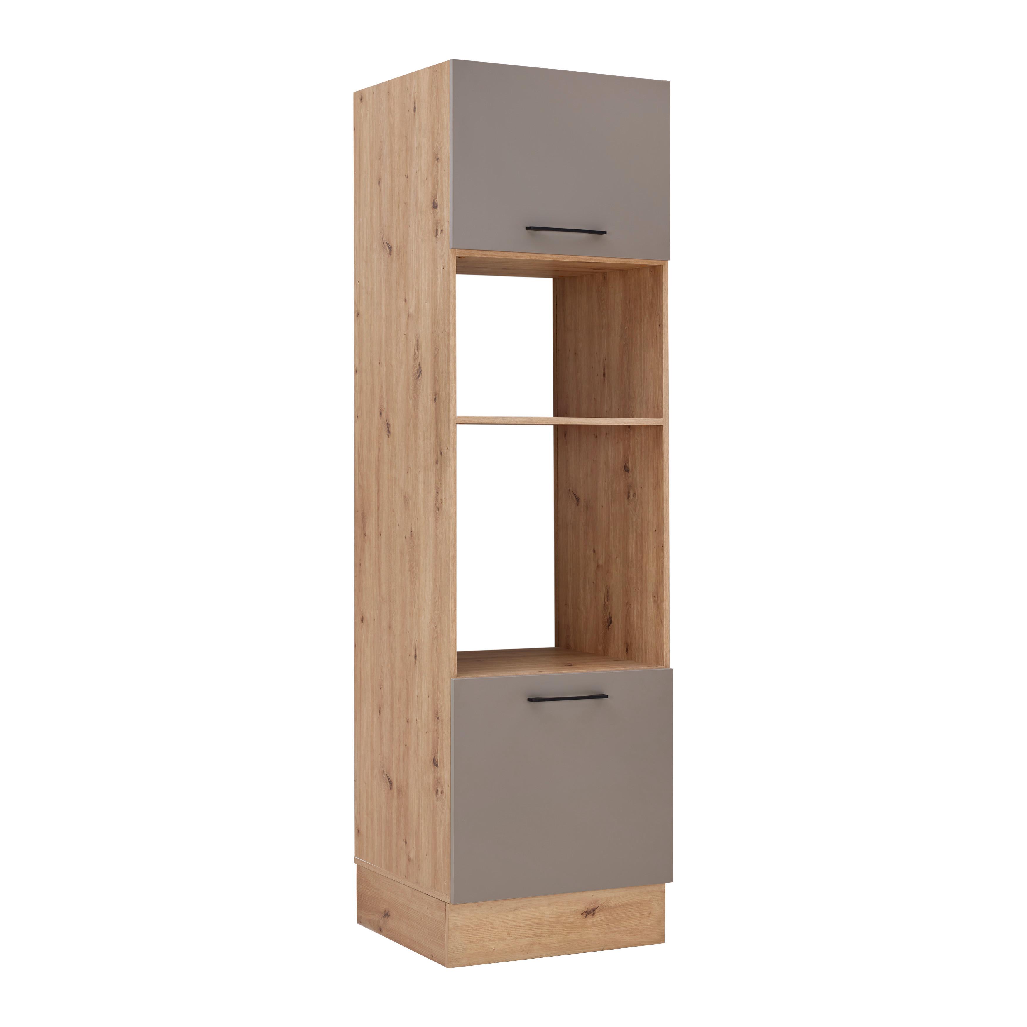 Skrinka na spotrebiče LINZ bez spotrebičov - čierna/sivá, Modern, kov/kompozitné drevo (60/211/57cm)