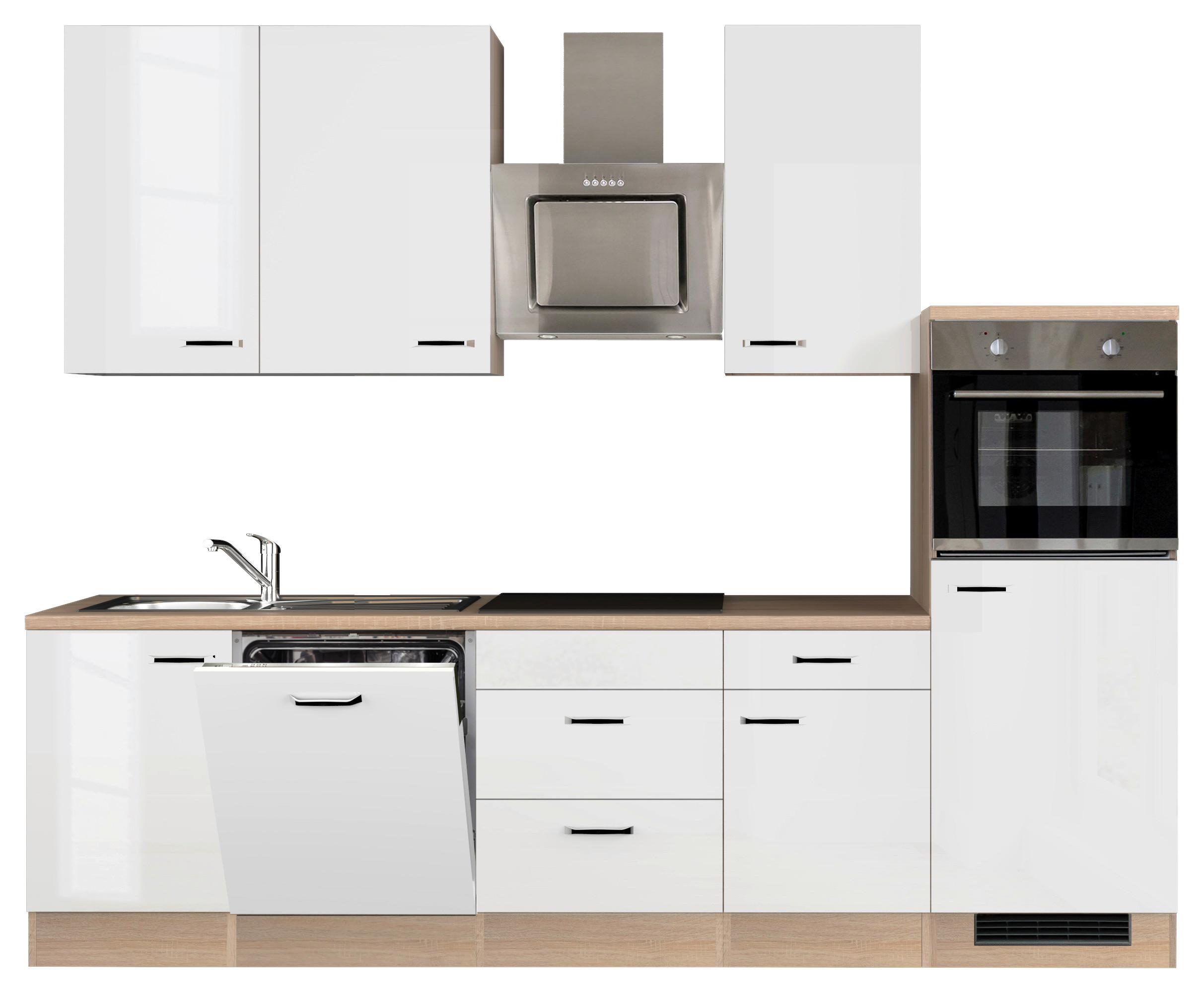 Küchenblock Valero Sonoma Eiche/Weiß B: 280 cm - Weiß Hochglanz/Sonoma Eiche, MODERN, Holzwerkstoff (280cm) - FlexWell