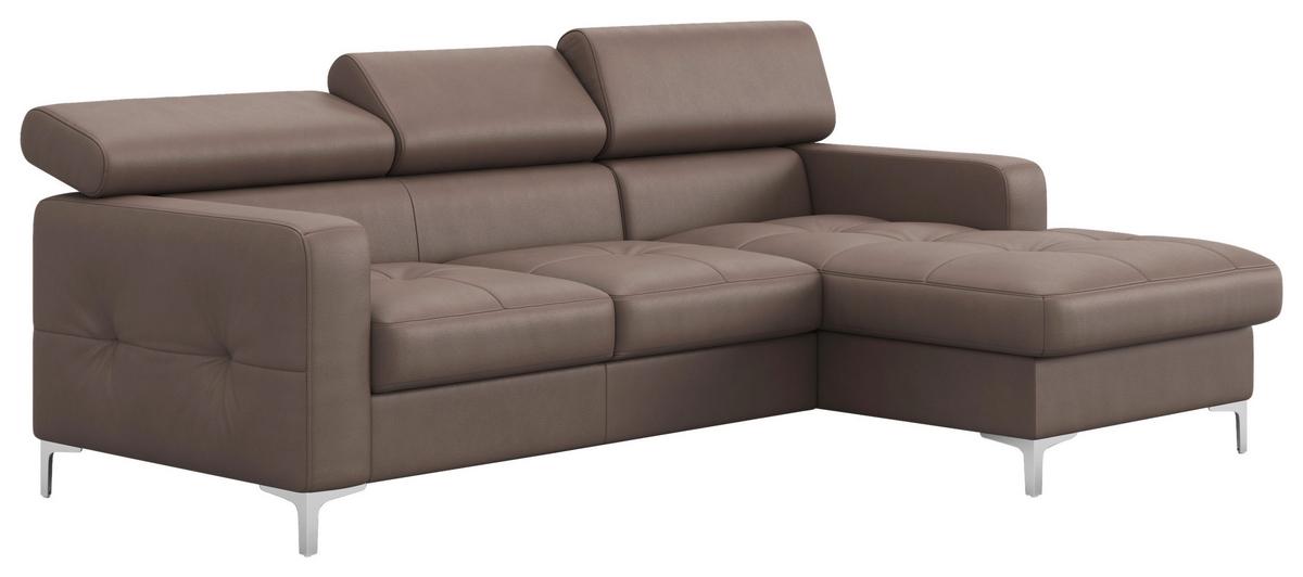 Ecksofa Mit Schlaffunktion Sammy Hellbraun Leder - Chromfarben/Hellbraun, Design, Leder (227/168cm) - Livetastic