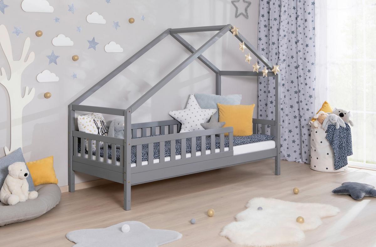 Hausbett Lou Hellgrau B: 100 cm - Hellgrau/Naturfarben, MODERN, Holz (100/200cm) - MID.YOU
