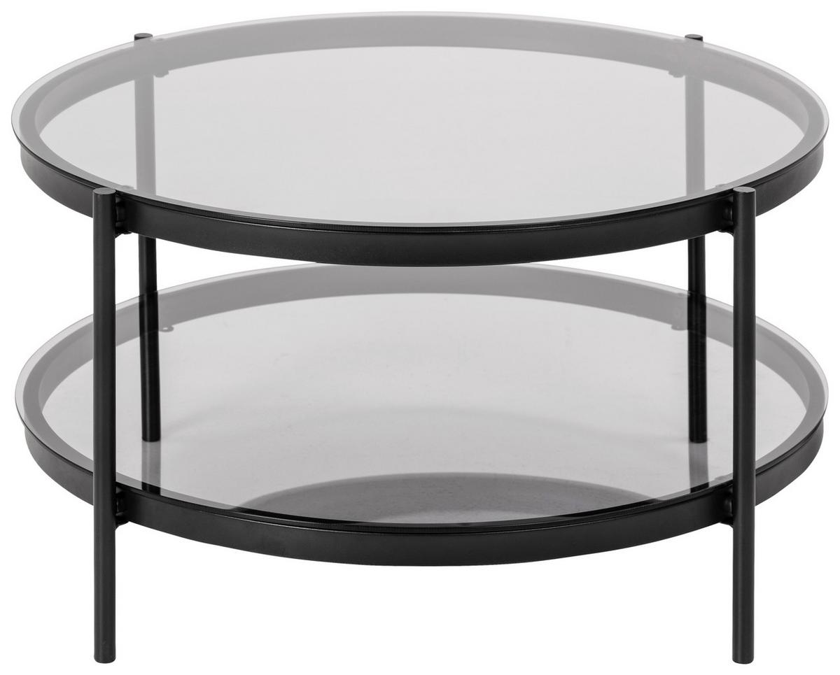 Couchtisch Glas Mit Ablage Rund Bayonne, Rauch/schwarz - Schwarz, KONVENTIONELL, Glas/Metall (75/75/42cm) - MID.YOU