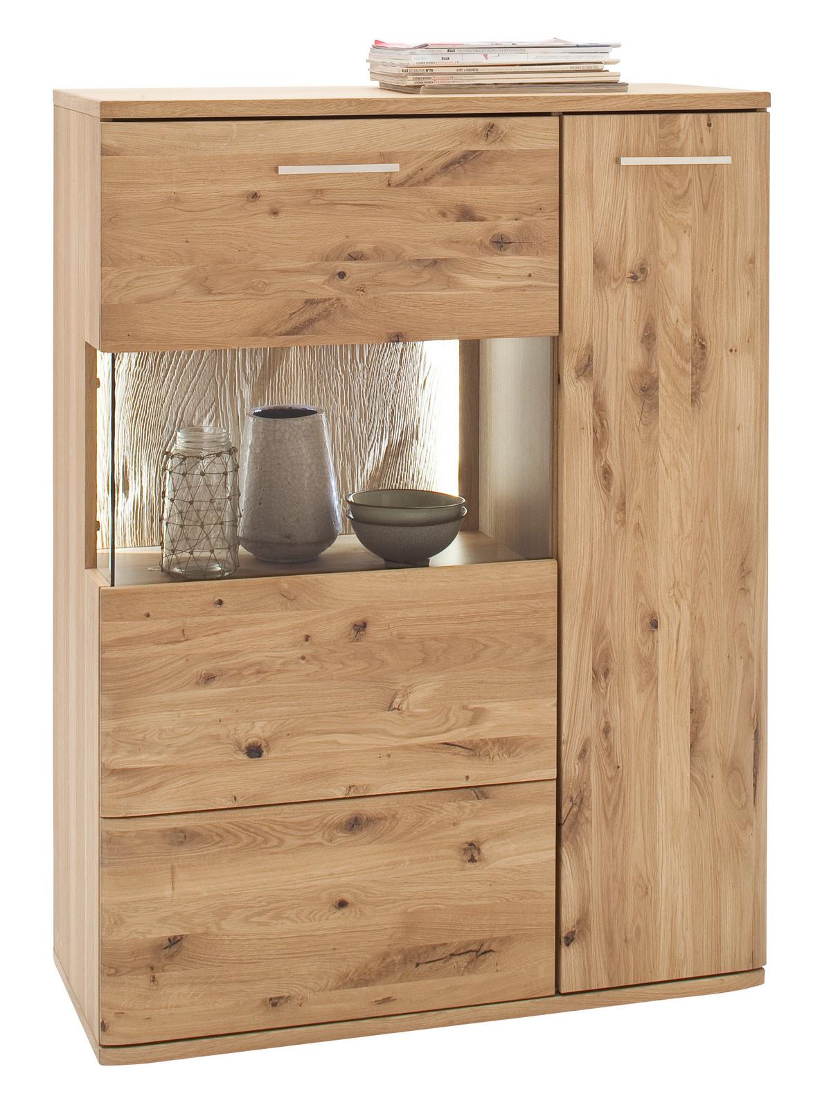 Highboard teilmassiv B: 90 cm Santori Eichefarben - Eichefarben/Schwarz, Design, Glas/Holz (90/122/37cm) - Livetastic
