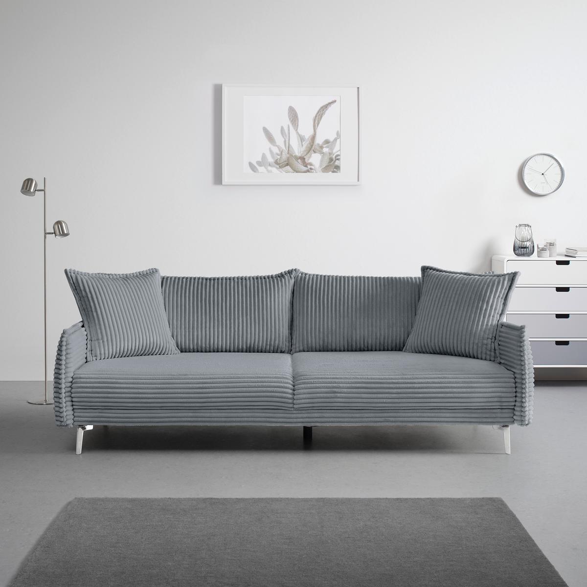 Velká pohovka KISS -TOP- - barvy chromu/modrošedá, Moderní, kov/dřevo (241/90/117cm) - Mömax