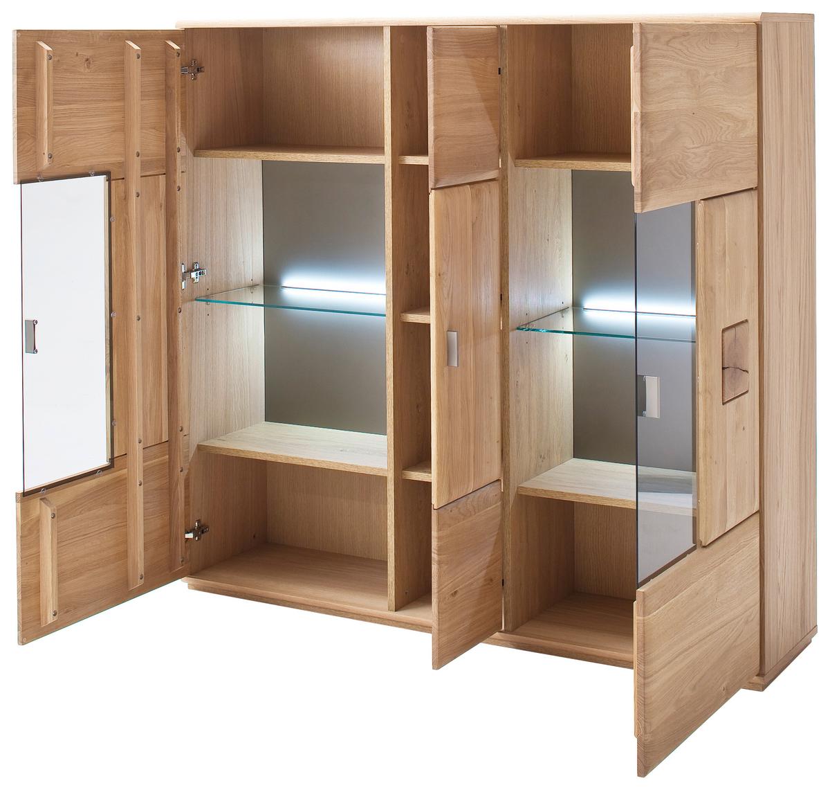 Highboard teilmassiv B: 150 cm Bologna Eichefarben - Eichefarben, Design, Glas/Holz (150/141/38cm) - Livetastic