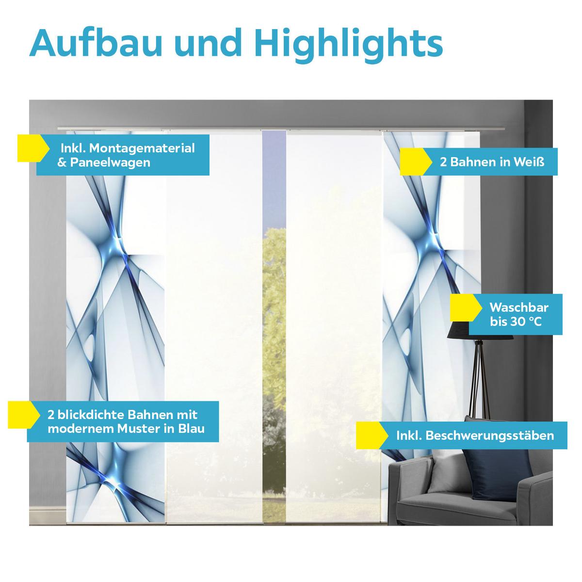 Flächenvorhang 4-Tlg. Franklin B: 60 cm, Blau - Blau, Basics, Textil (60/245cm)