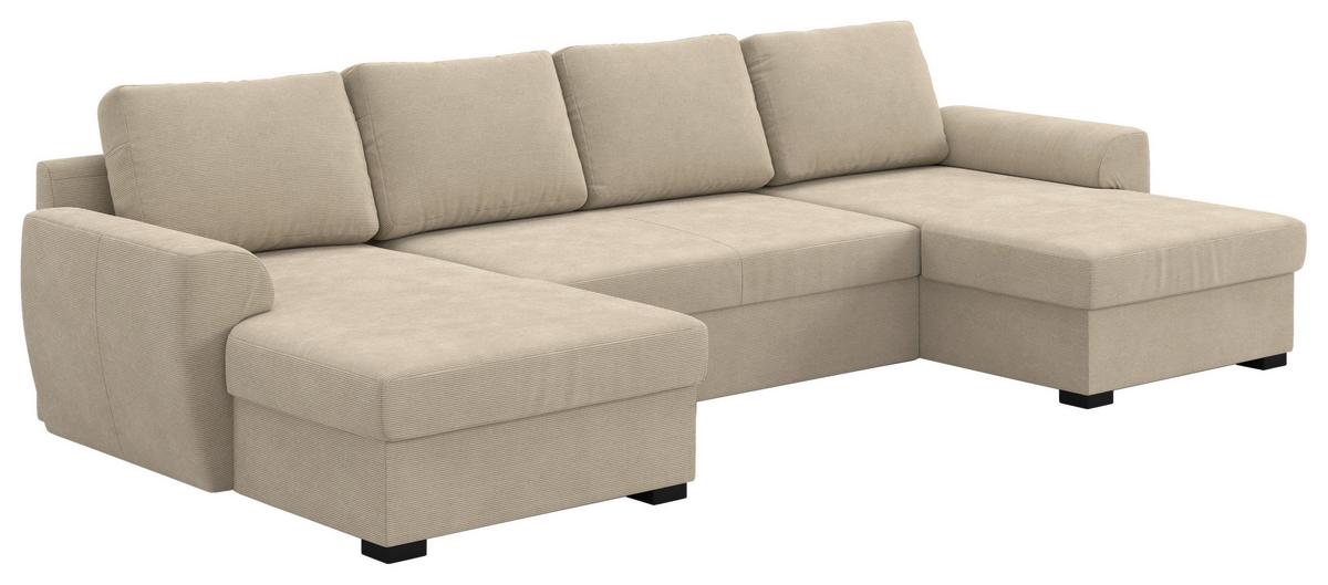 Wohnlandschaft m. Bettfunktion Cord braun, B:327cm - Schwarz/Braun, Trend, Textil (154/327/86cm) - MID.YOU