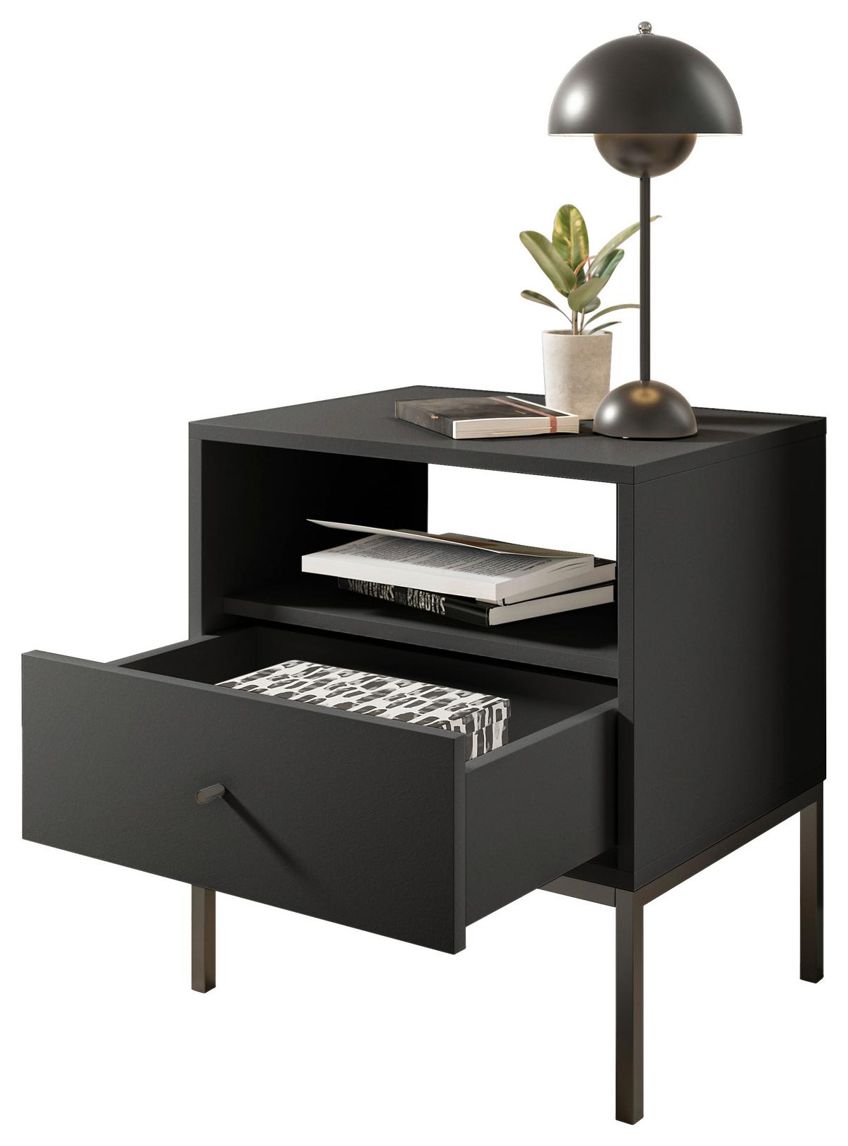 Nachkästchen Graphitfarben H: 56 cm Ines - Schwarz/Graphitfarben, MODERN, Holzwerkstoff (54/56/39cm) - MID.YOU