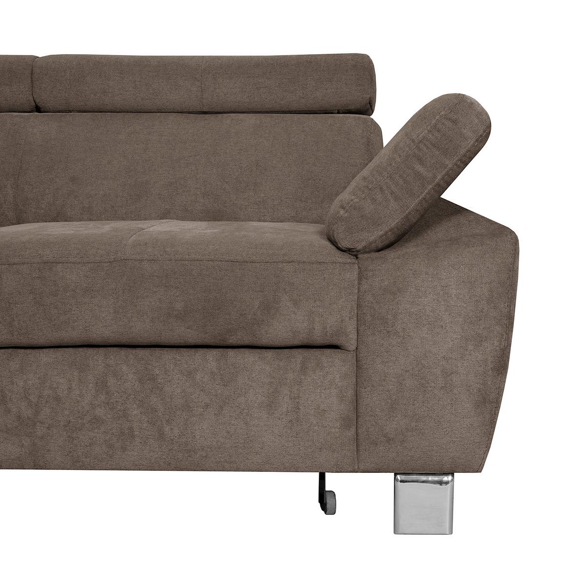 Ecksofa Lugano Mikrofaser Dunkelbraun 208x248 - Chromfarben/Dunkelbraun, Design, Textil (208/248cm) - Livetastic