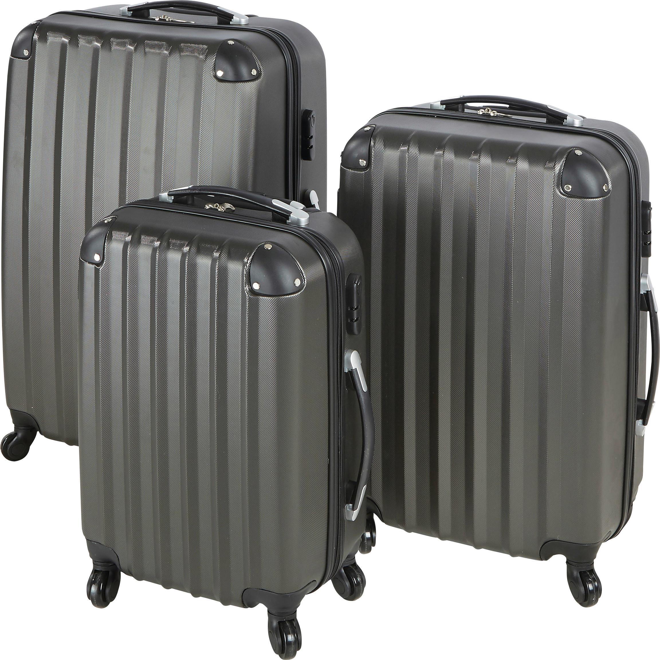 Reisekoffer Set 3-Tlg. Jumbo 4 Rollen Hartschale - Anthrazit, KONVENTIONELL, Kunststoff/Textil - Luca Bessoni