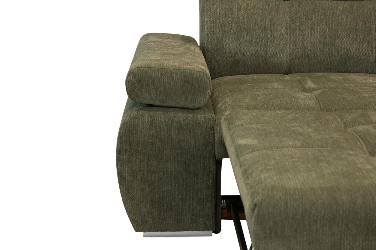 Rohová sedačka VEGAS, pravá, lesní zelená žinylka - barvy stříbra/lesní zelená, Design, dřevo/textil (294/173cm)