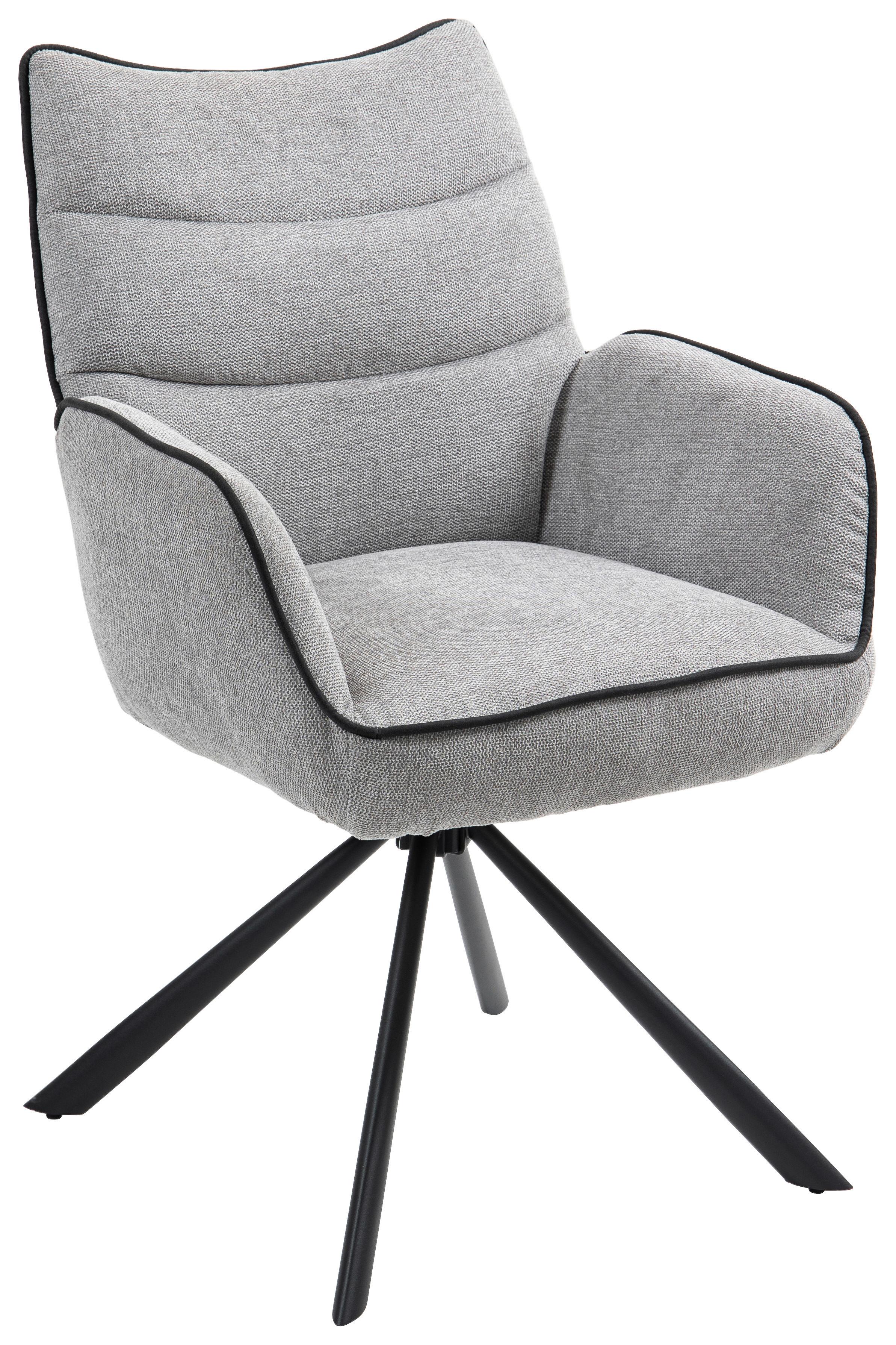 Armlehnstuhl Elodie Grau Sitzfl. 180° drehbar, B: 60 cm - Schwarz/Grau, KONVENTIONELL, Textil/Metall (60/92/67cm) - MID.YOU