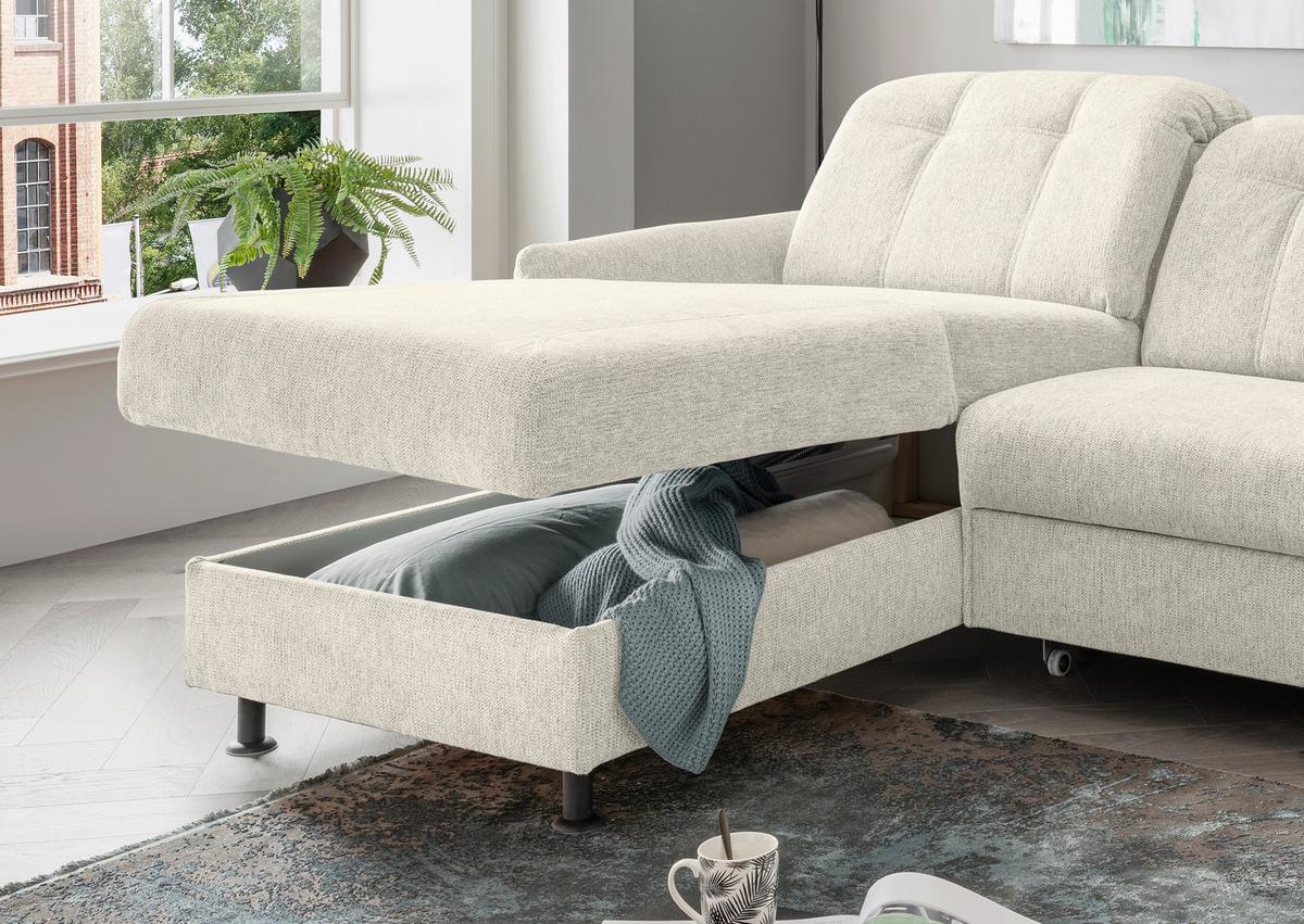 Ecksofa Minori Chenille Beige, S: 184x267 cm - Beige/Schwarz, MODERN, Textil (184/267cm) - Livetastic