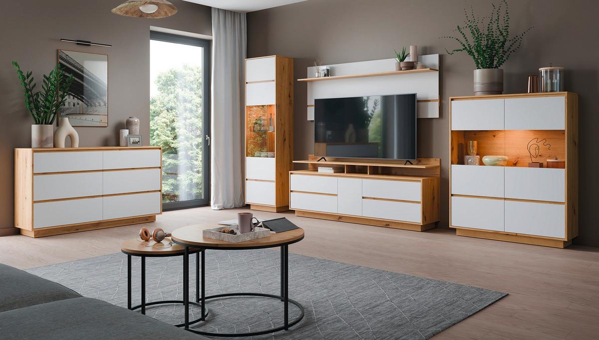 Sideboard Foggia Eiche Artisan B: 153,4 cm - Schwarz/Eiche Artisan, Trend, Holzwerkstoff (153,4/89,5/40cm)