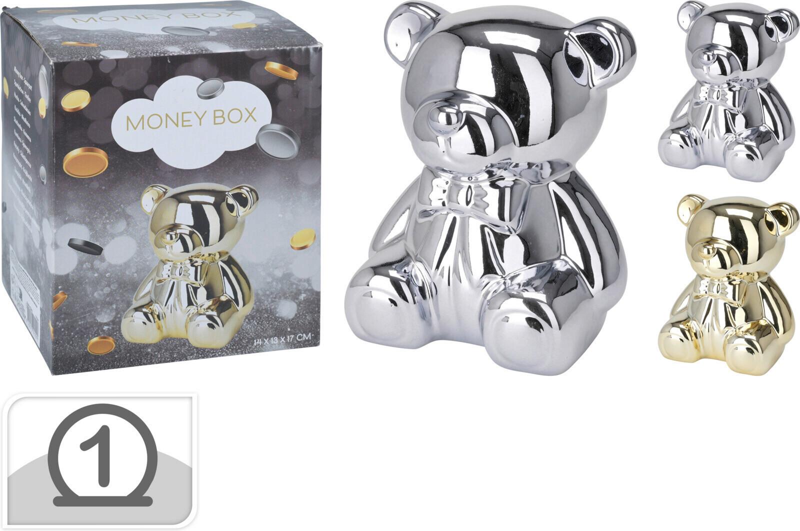 Spardose Teddy - Silberfarben/Goldfarben, Basics, Keramik (14,4/17/12,5cm)