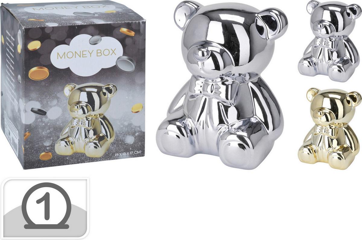 Spardose Teddy - Silberfarben/Goldfarben, Basics, Keramik (14,4/17/12,5cm)