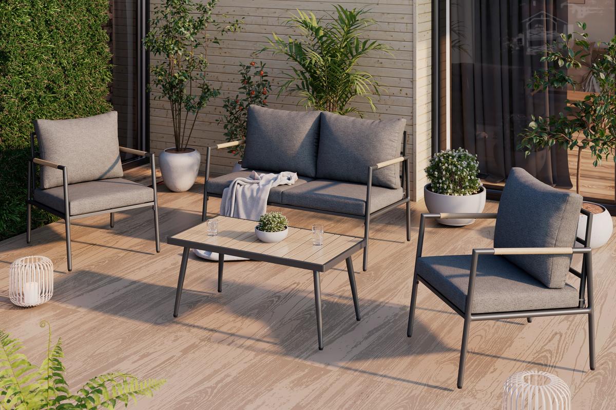 Loungegarnitur Aruba - Dunkelgrau/Anthrazit, MODERN, Holz/Textil (100/39/52cm) - Beldano