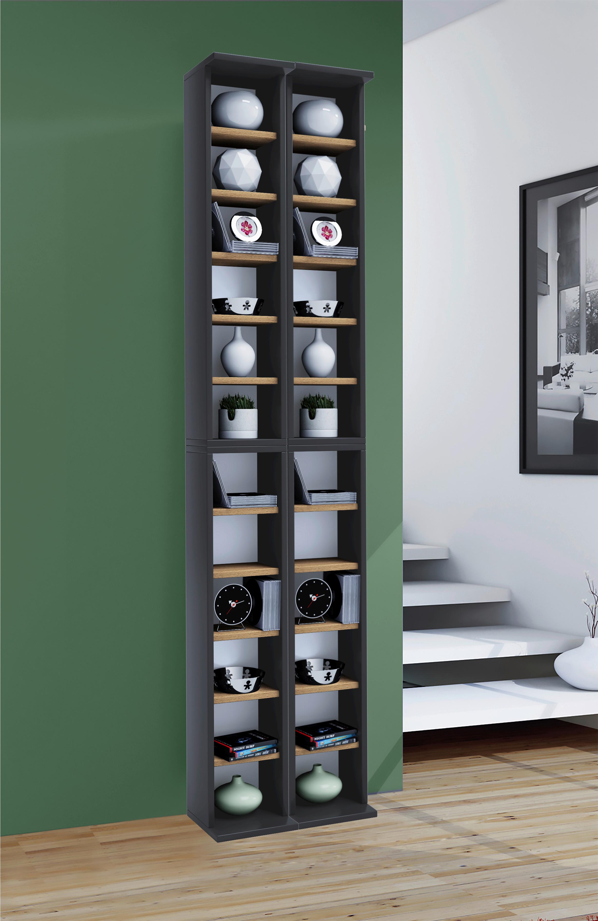 CD-Regal Almera Anthrazit/Eiche Dekor B:42cm - Honigeiche/Anthrazit, Design, Holzwerkstoff (42/183/20cm) - MID.YOU