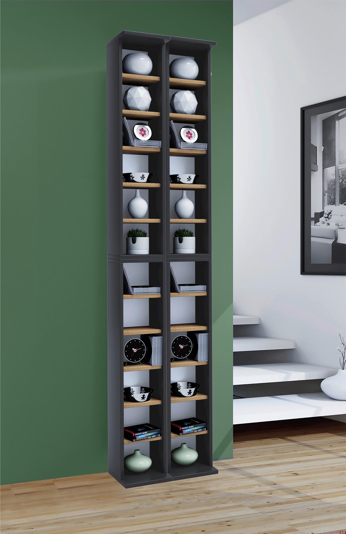 CD-Regal Almera Anthrazit/Eiche Dekor B:42cm - Honigeiche/Anthrazit, Design, Holzwerkstoff (42/183/20cm) - MID.YOU