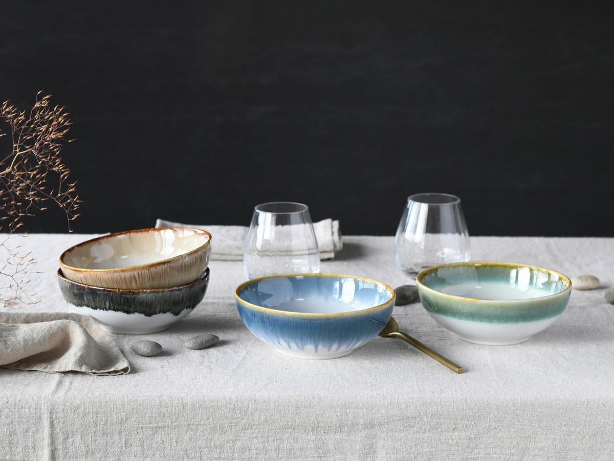 Schüsselset Steingut 4--Teilig. DxH: 16,5x5,5 cm - Blau/Braun, Basics, Keramik (16,5/5,5cm) - Creatable