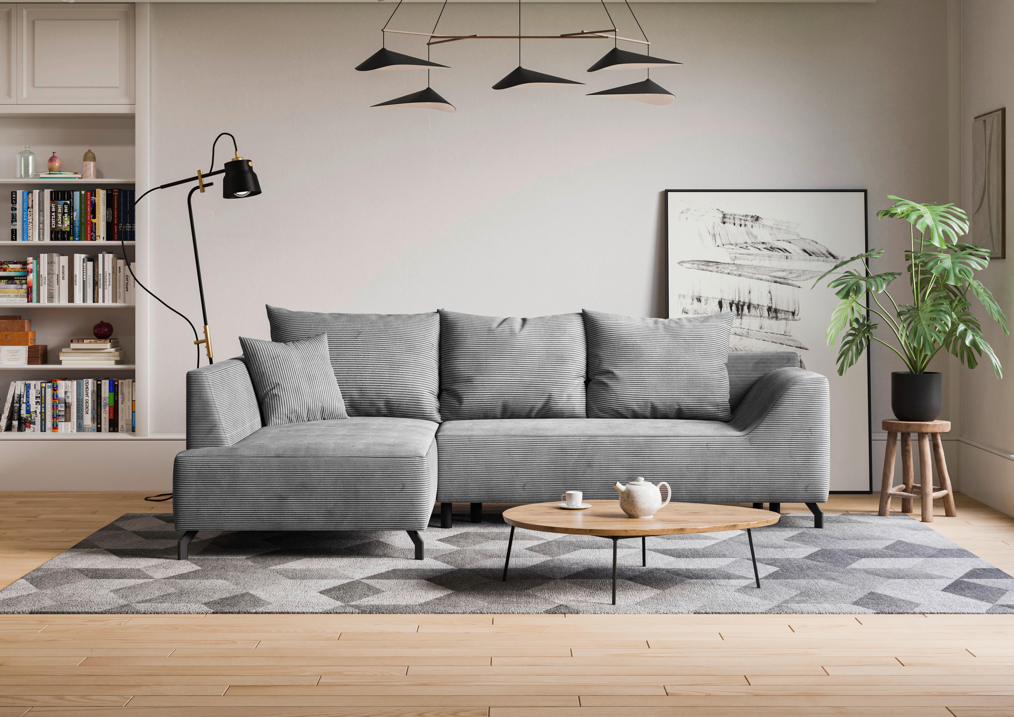 Eckschlafsofa Asolo Hellgrau S: 167x273 cm - Hellgrau/Schwarz, Design, Textil (167/273cm) - MID.YOU