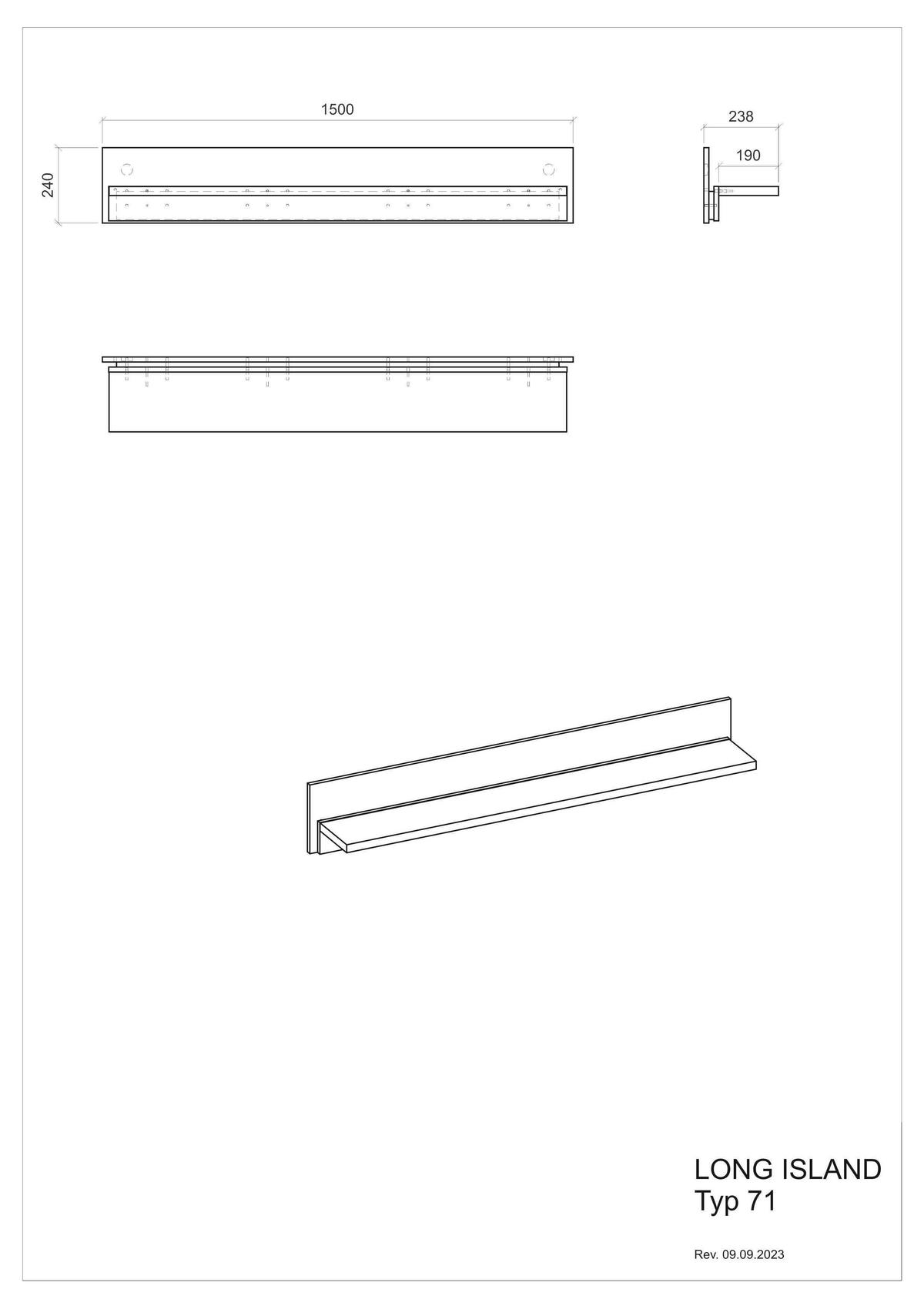 Wandboatf Long Island Weiß/Eiche Dekor B: 150cm - Eiche Wotan/Weiß, Design, Holzwerkstoff (150/20/18cm) - MID.YOU