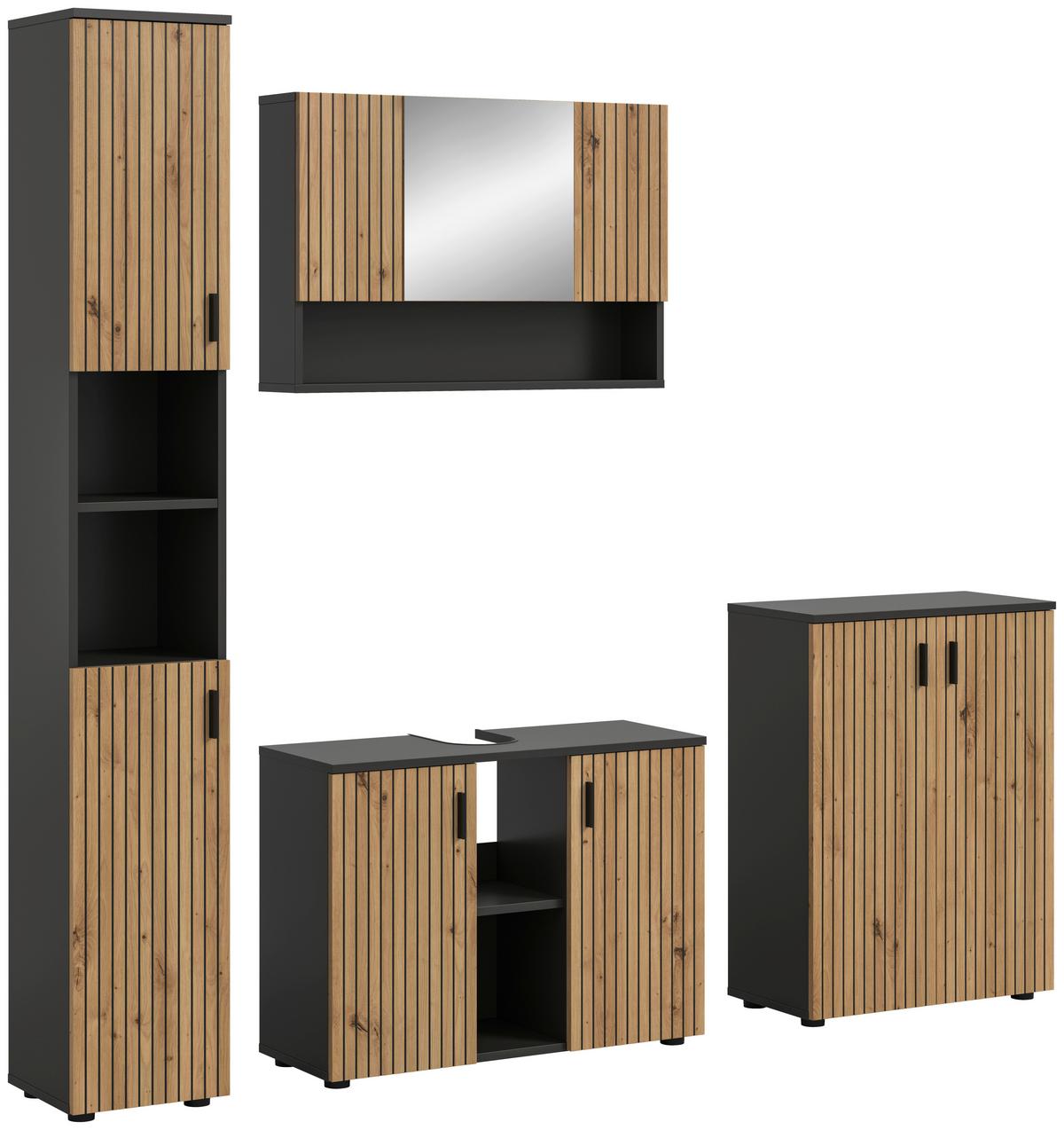 Badezimmer Mone Eiche Dekor B: 170cm - Schwarz/Eiche Artisan, Basics, Holzwerkstoff (170/192/30cm) - MID.YOU