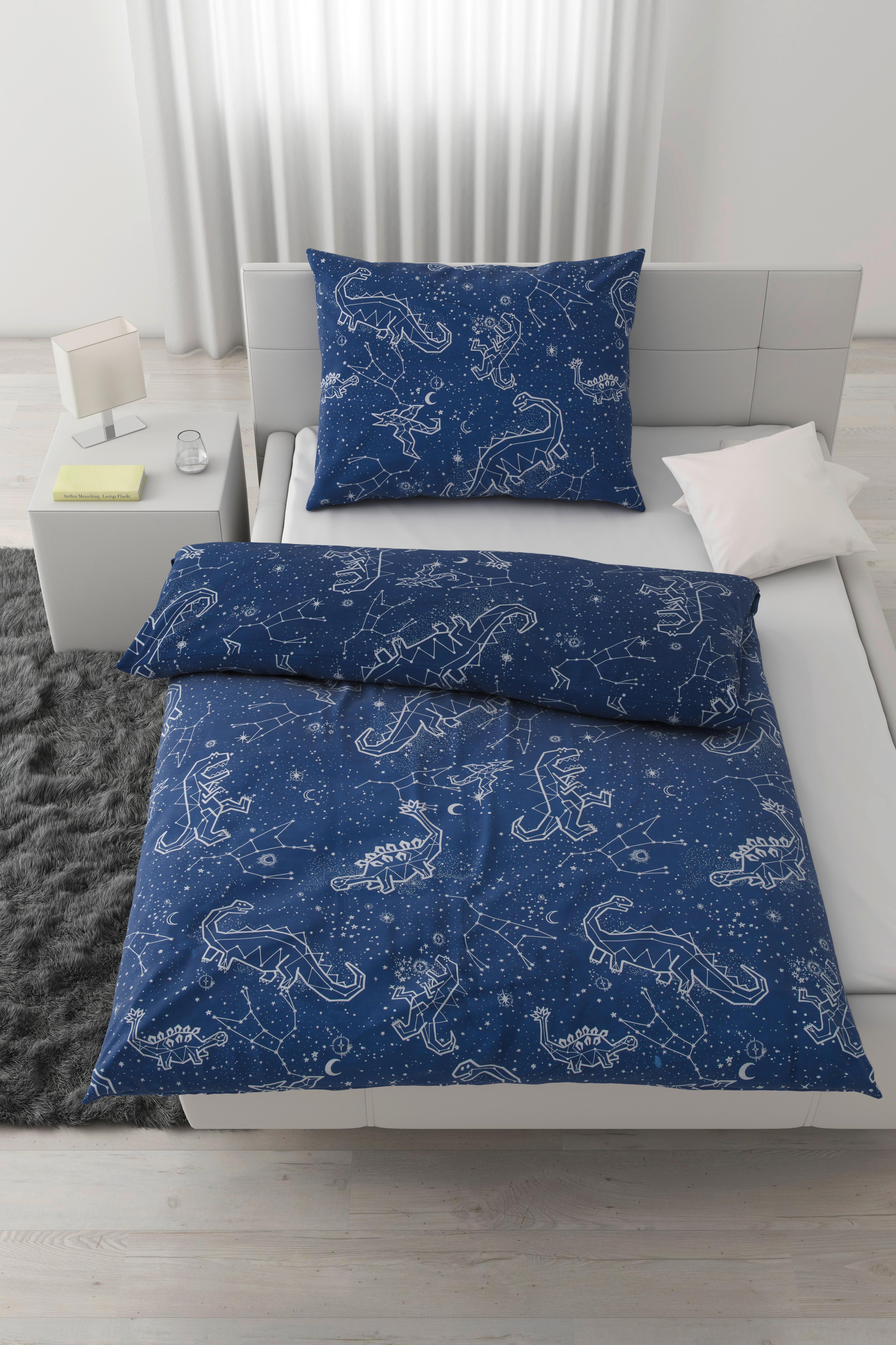 Povlečení Dino, 140/200cm - bílá/modrá, textil (140/200cm) - Modern Living