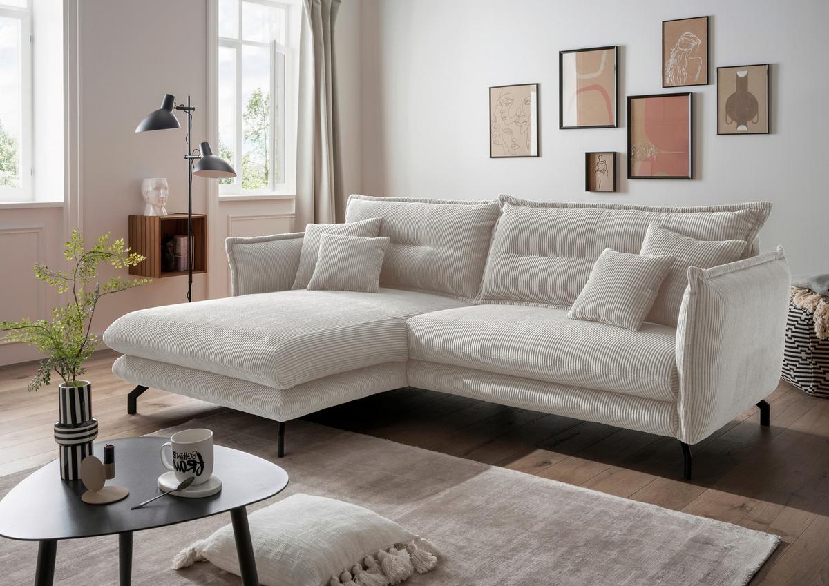 Ecksofa Lava Silberfarben S: 180/255 cm - Silberfarben/Schwarz, MODERN, Textil (180/255cm) - Livetastic