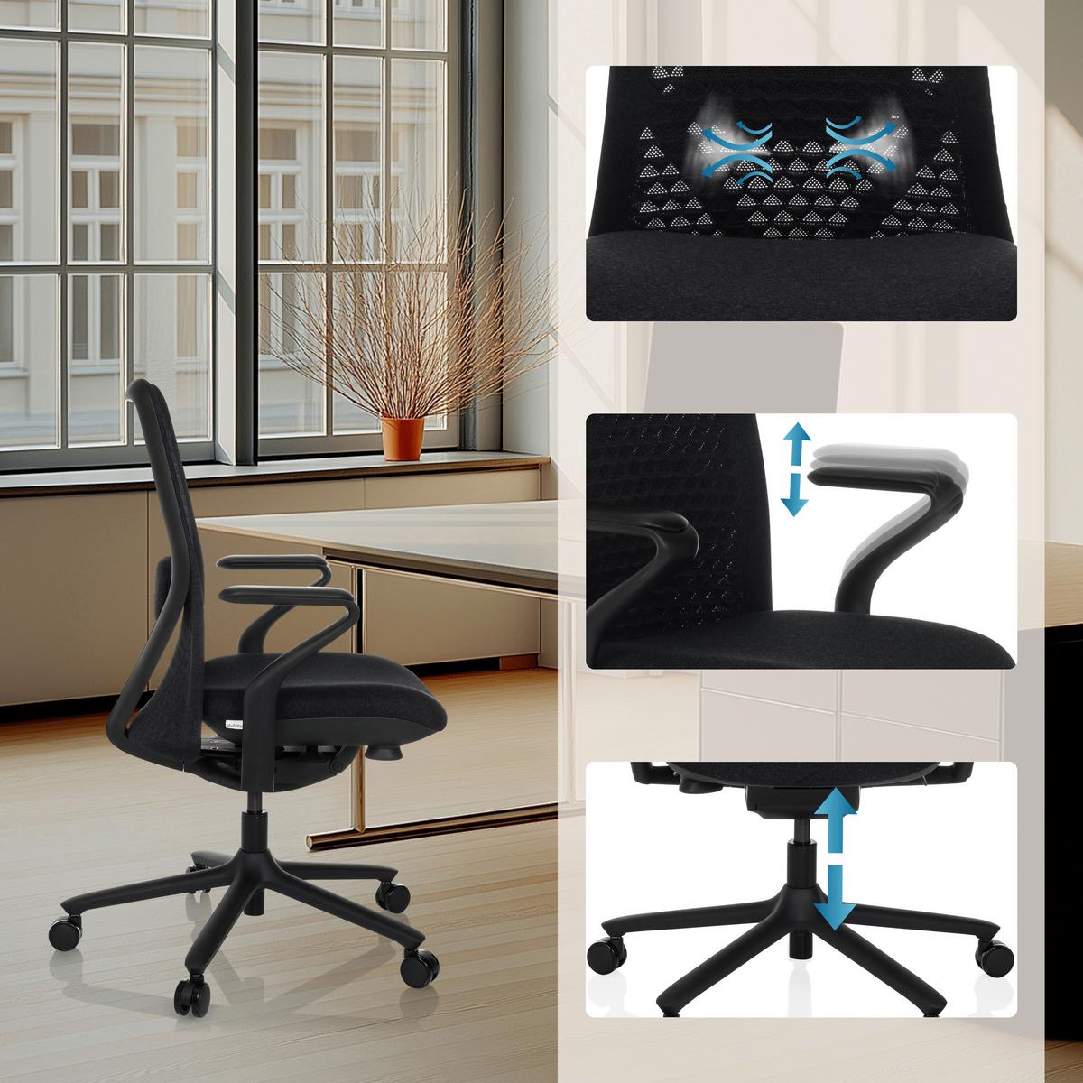 Drehstuhl Vervio Schwarz B: 63 cm - Schwarz, MODERN, Kunststoff/Textil (63/102 - 111/67cm) - MID.YOU