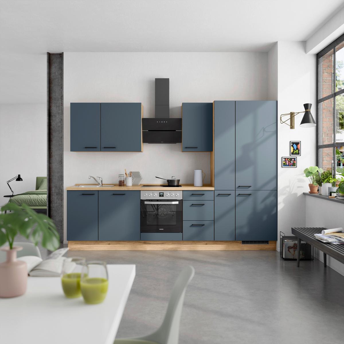 Küchenleerblock Easytouch High-Line, H7 Rechts - Blau/Eichefarben, MODERN, Holzwerkstoff (300cm) - Nobilia