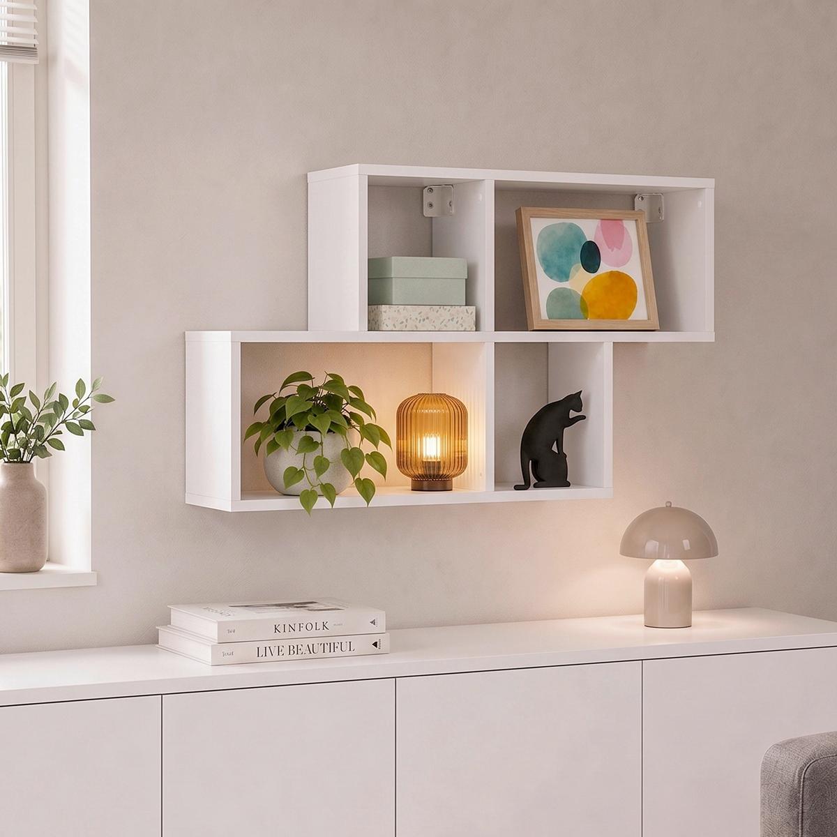 NÁSTĚNNÝ REGÁL "LUSAS" - bílá, Design, kompozitní dřevo (100/53/20cm) - MID.YOU