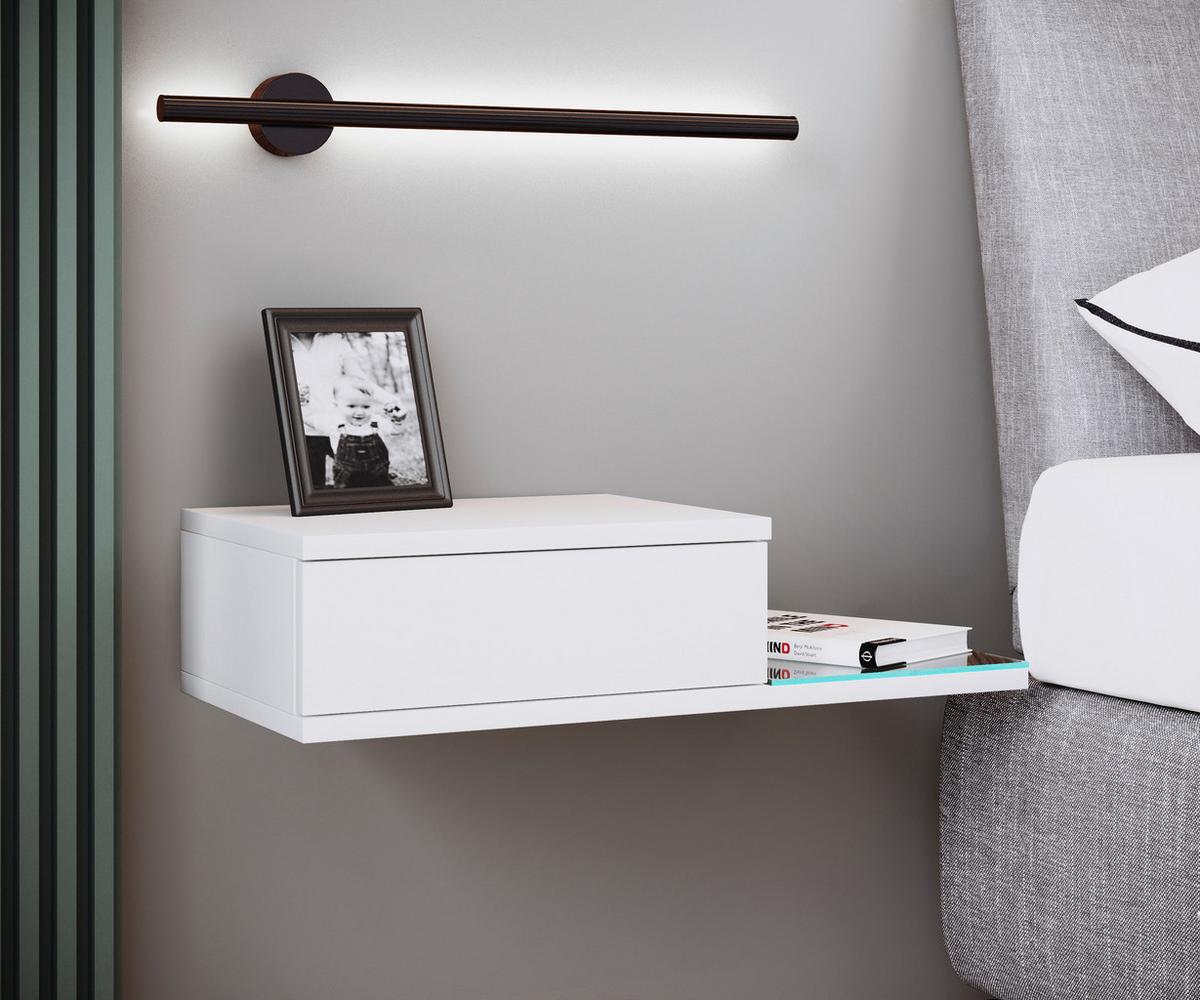 Nachkästchen Weiß H: 15 cm Konsila L - Weiß, MODERN, Glas/Holzwerkstoff (65/15/30cm) - MID.YOU