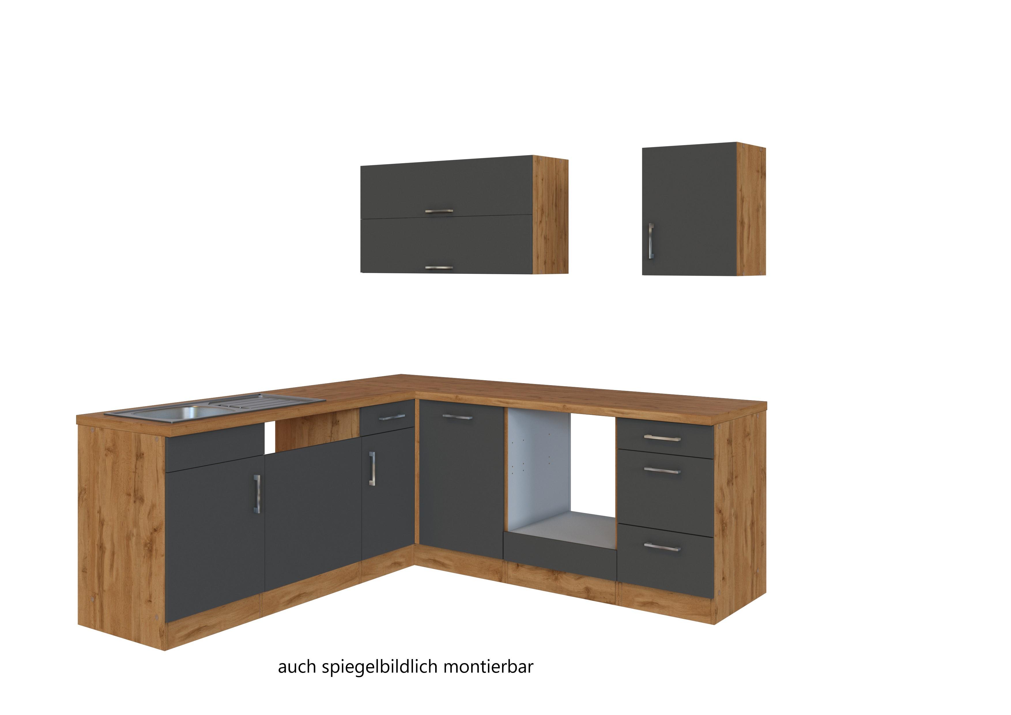 Leerblock Eckküche eichefarben und Anthrazit