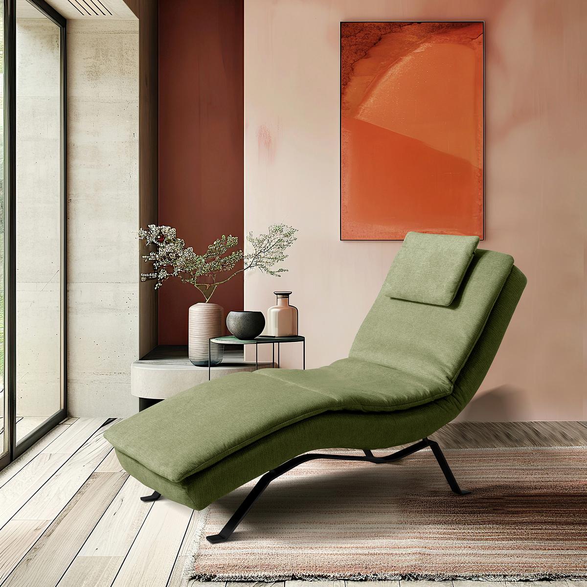 RELAXLIEGE Grün, B: 65 cm - Schwarz/Grün, Design, Leder (65/95/171cm) - Celina Home