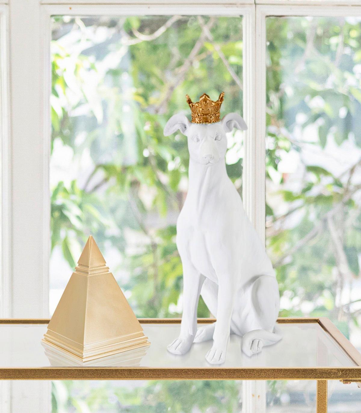 Skulptur Dog White Weiß, Goldfarbe, B: 20 cm - Goldfarben/Weiß, Basics, Kunststoff (20/33/12.5cm)