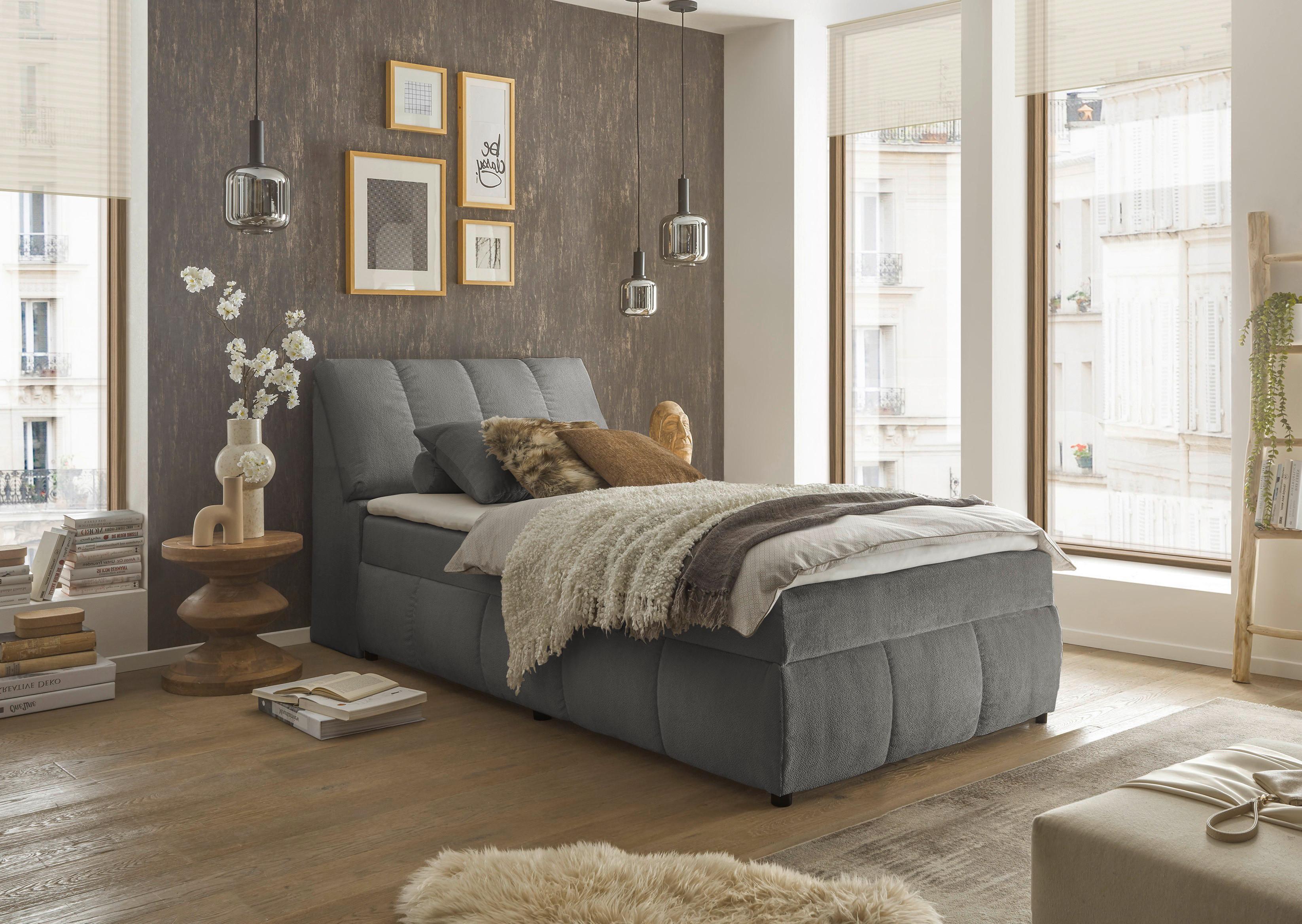 Boxbett Mit Topper+bettkasten 120x200cm Valencia - Schwarz/Graphitfarben, MODERN, Holzwerkstoff/Textil (120/200cm) - MID.YOU