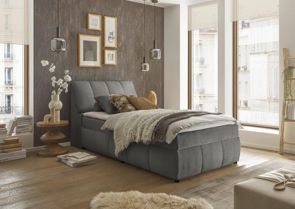 Boxbett Mit Topper+bettkasten 120x200cm Valencia - Schwarz/Graphitfarben, MODERN, Holzwerkstoff/Textil (120/200cm) - MID.YOU