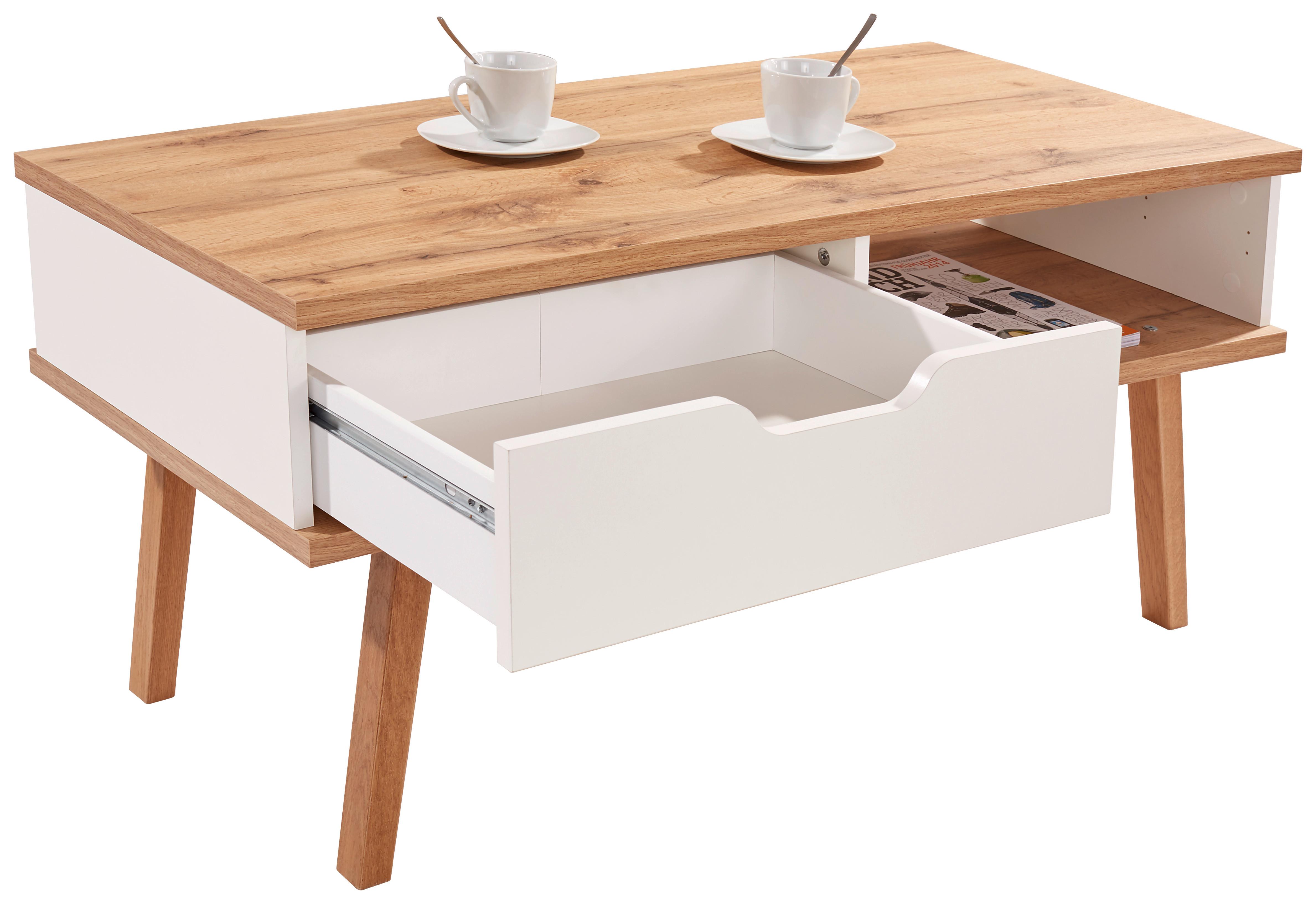 Couchtisch Holz Mit Stauraum Turin 6, Weiß/ Eiche Dekor - Eichefarben/Weiß, MODERN, Holz/Holzwerkstoff (110/50/50cm)