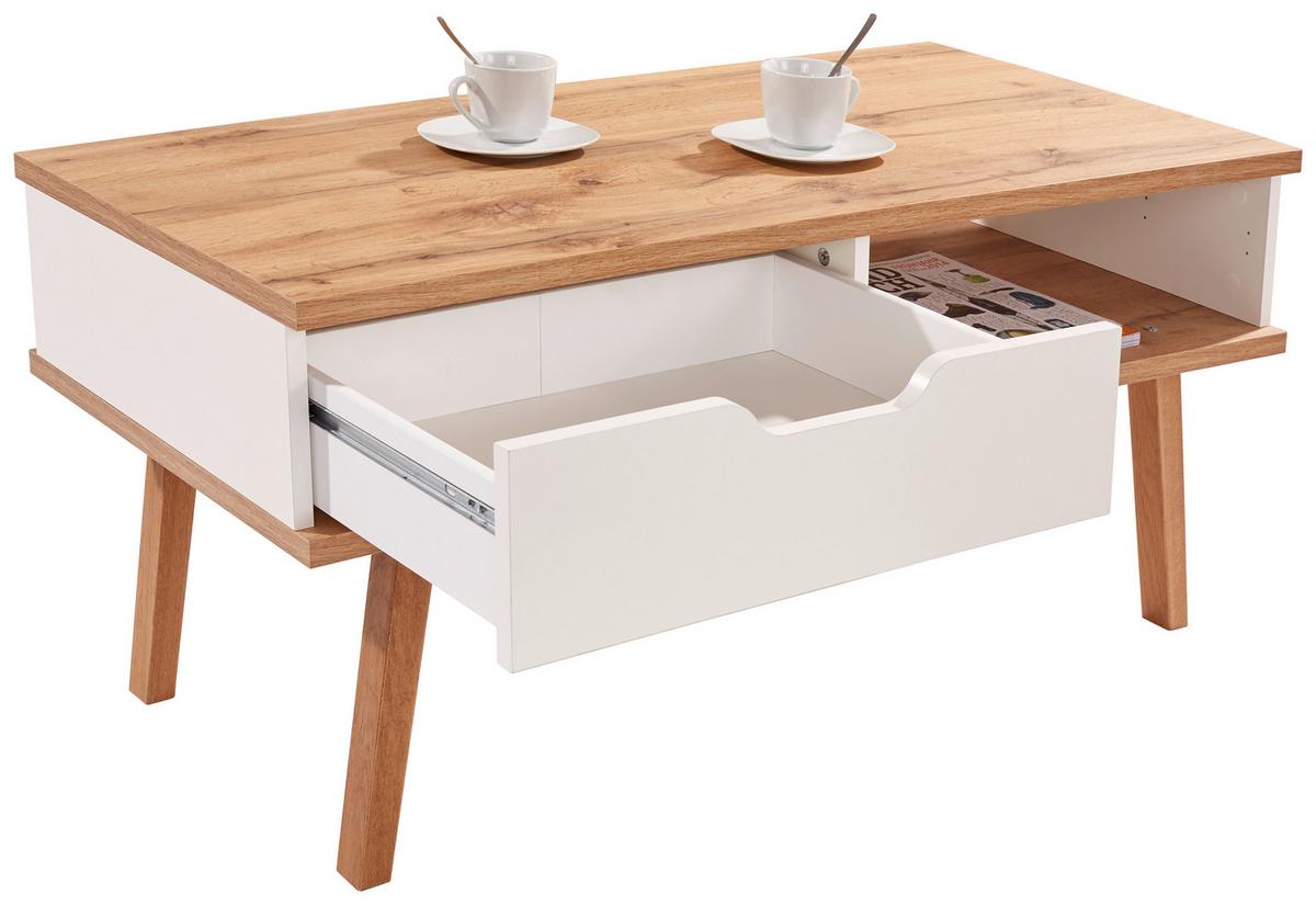 Couchtisch Holz mit Stauraum Turin 6, Weiß/ Eiche Dekor - Eichefarben/Weiß, MODERN, Holz/Holzwerkstoff (110/50/50cm)