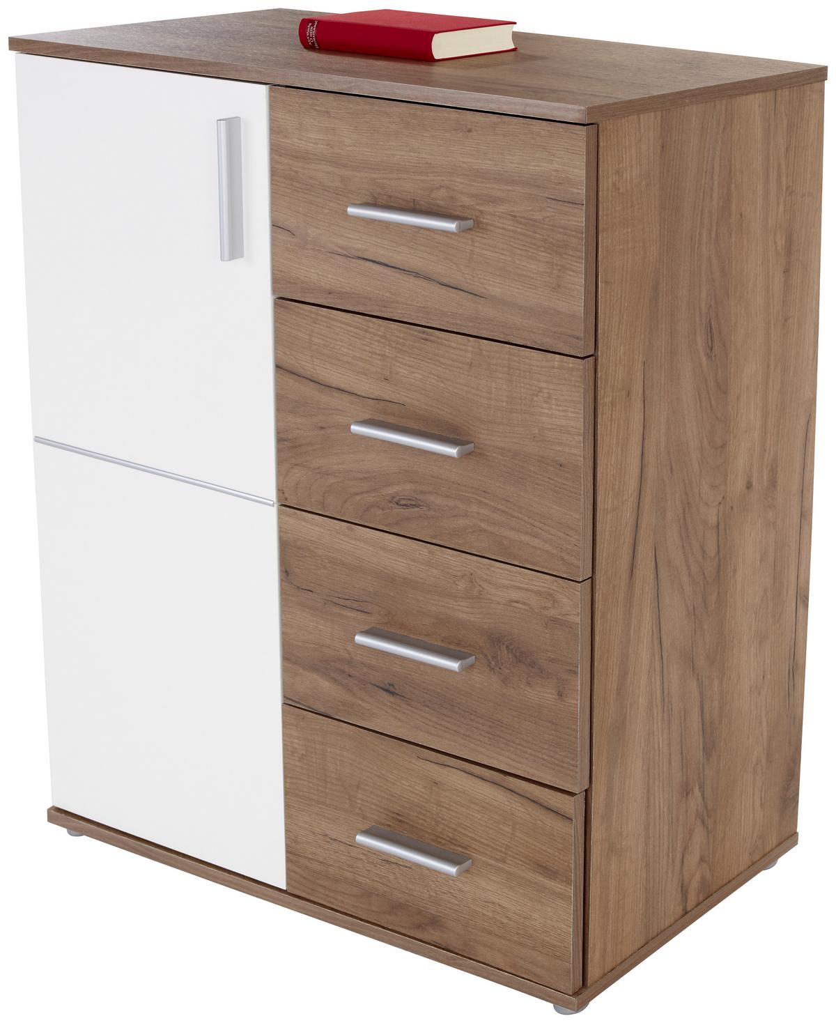 Kommode B 88,2cm Ina 02, Kraft Eiche Dekor/weiß - Eichefarben/Weiß, MODERN, Holzwerkstoff (88,2/95,2/38,3cm)