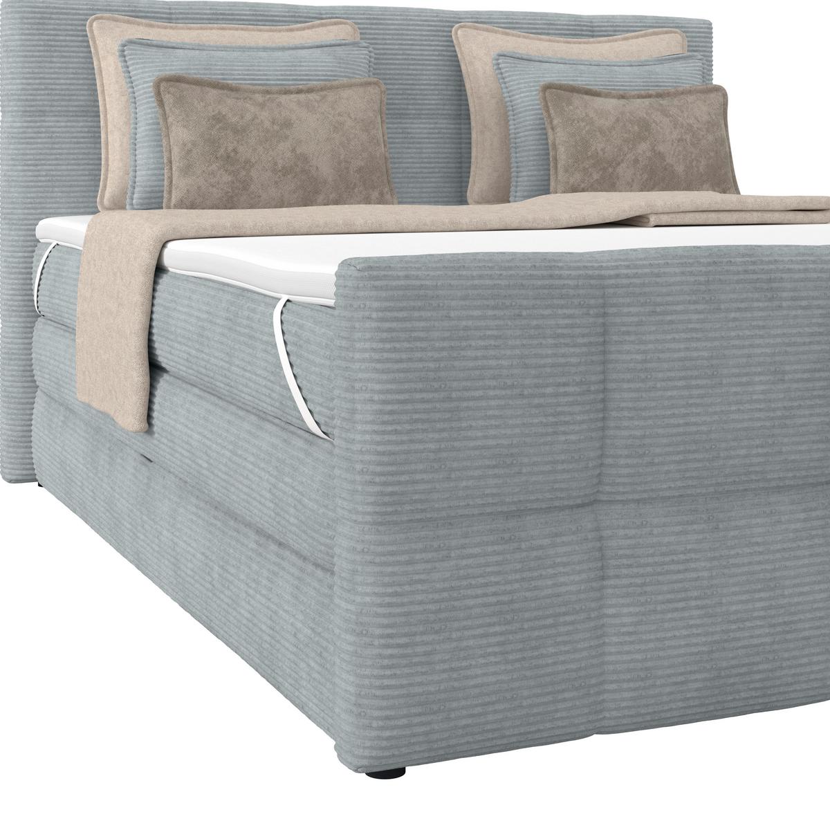Boxspringbett mit Topper und Bettkasten 160x200 Medino - Silberfarben, KONVENTIONELL, Holz/Holzwerkstoff (160/200cm)