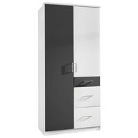 Drehtürenschrank mit Laden 90cm Click, Weiß/Graphit - Graphitfarben/Weiß, Design, Holz/Holzwerkstoff (90/199/58cm) - MID.YOU