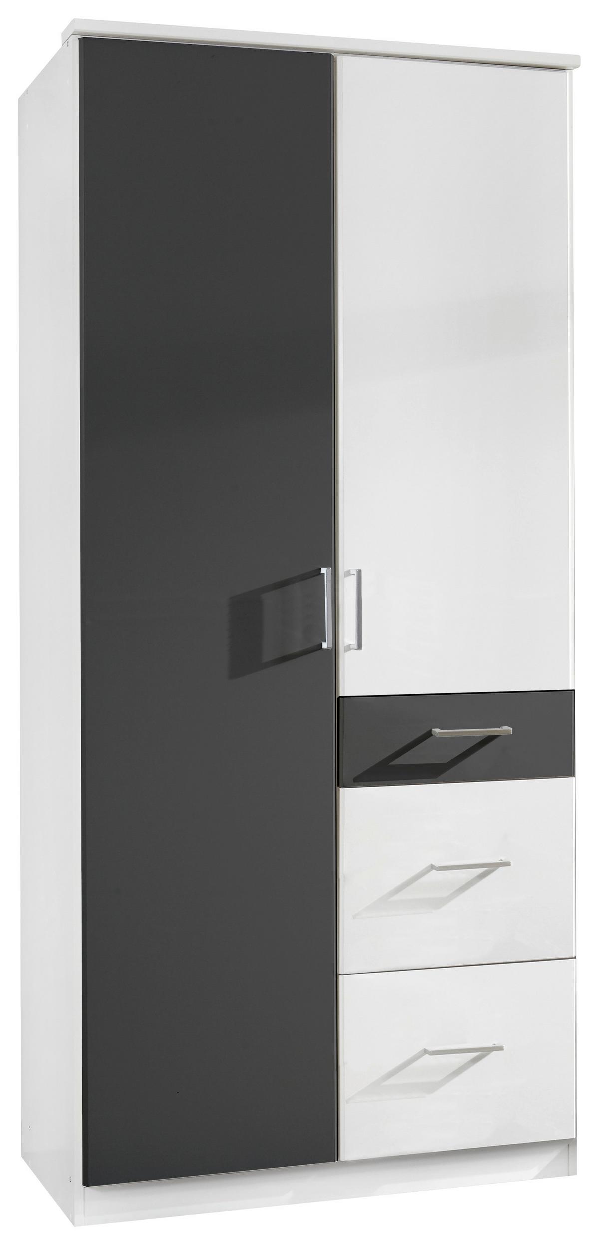 Drehtürenschrank mit Laden 90cm Click, Weiß/Graphit - Graphitfarben/Weiß, Design, Holz/Holzwerkstoff (90/199/58cm) - MID.YOU