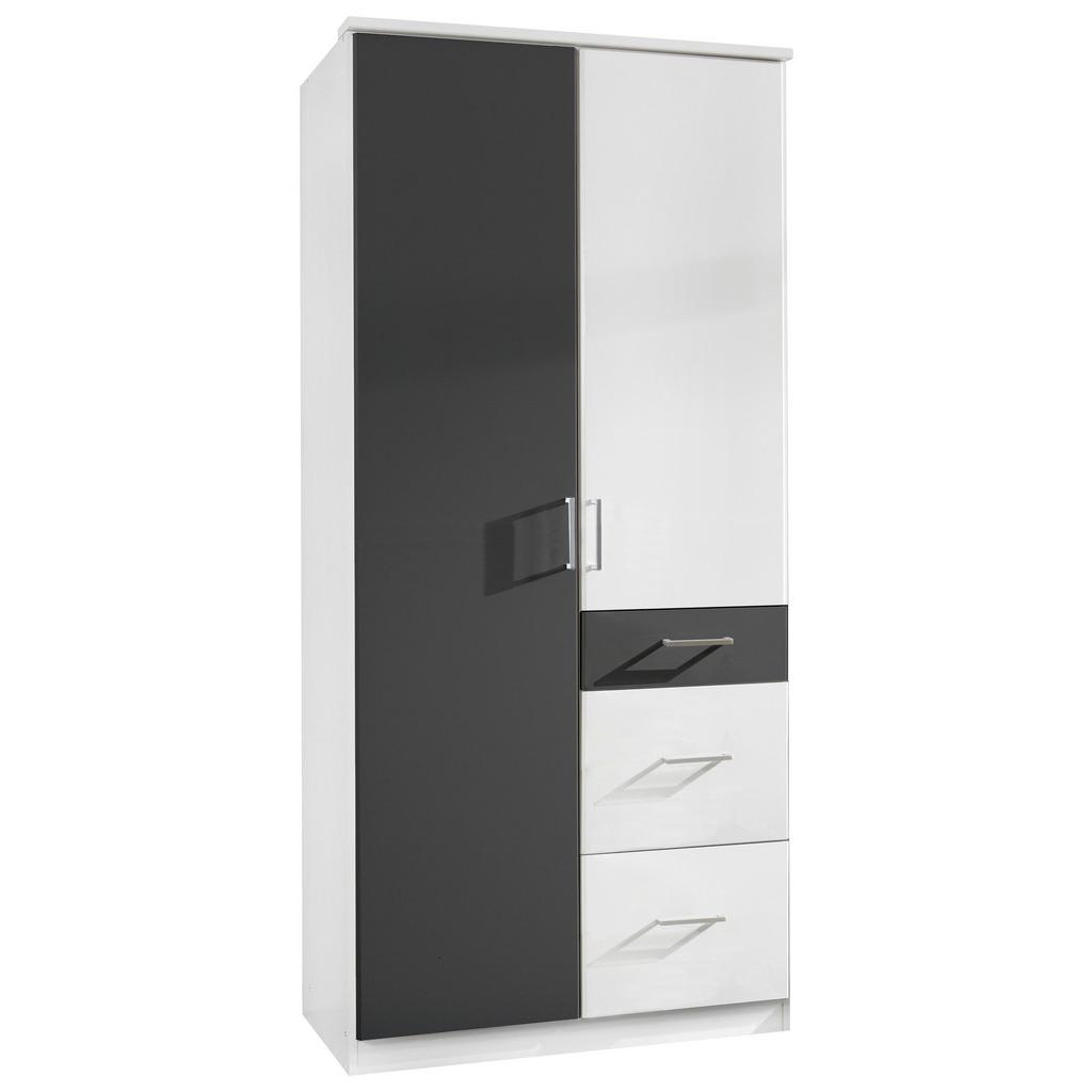Drehtürenschrank mit Laden 90cm Click, Weiß/Graphit