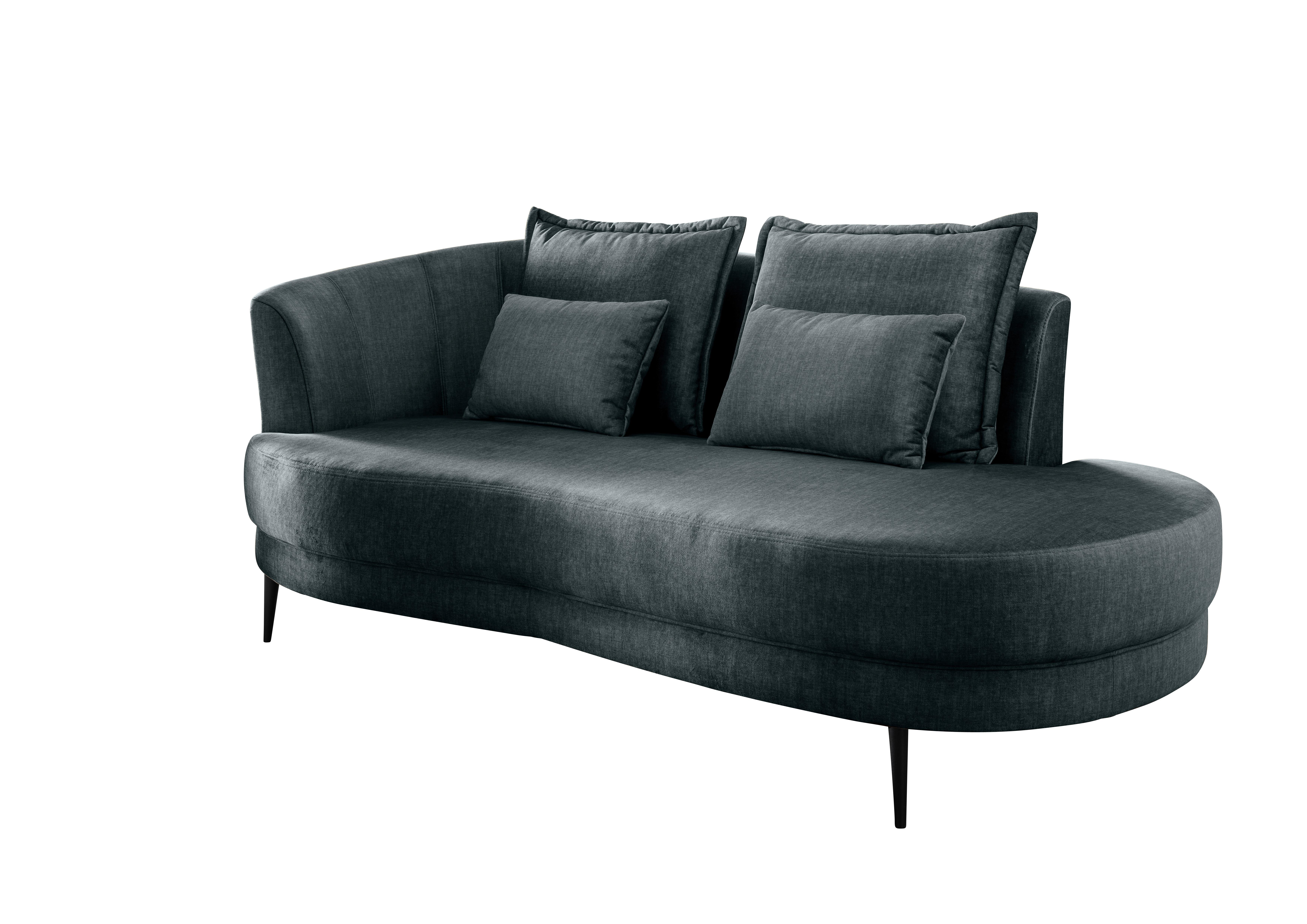 Ottomane Pistaccio Blau Velours, Rücken Echt B: 211 cm - Blau/Schwarz, MODERN, Textil (211/85/101cm) - Livetastic